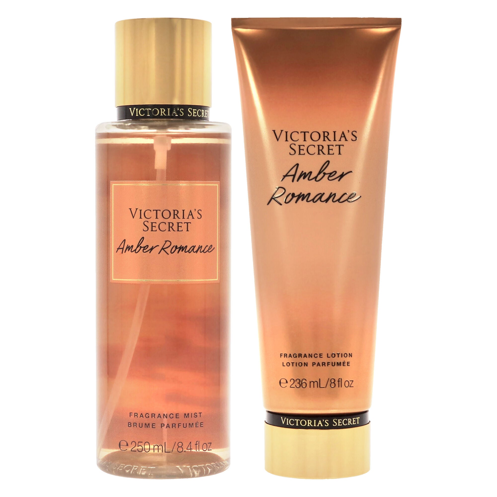 Amber Romance by Victorias Secret for Women - 2 Pc Kit 8.4 oz Fragrance Mist, 8 oz Body Lotion, Clear, hi-res image number 0