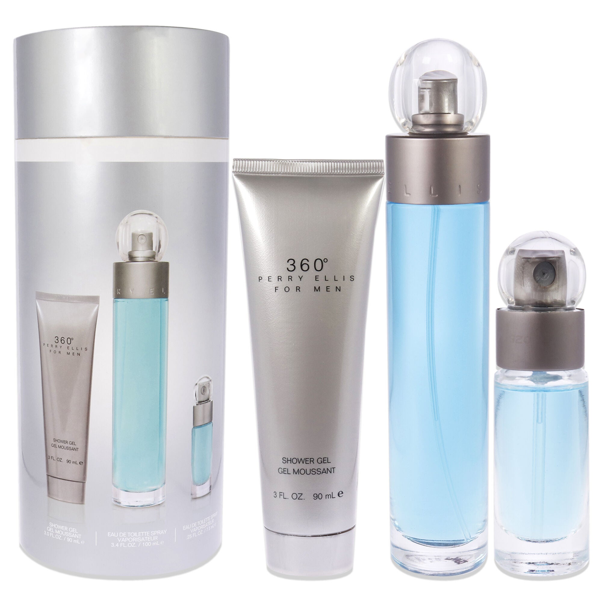 360 by Perry Ellis for Men - 3 Pc Gift Set 3.4 oz EDT Spray, 0.25 oz EDT Spray, 3oz Shower Gel, See Description, hi-res image number 0