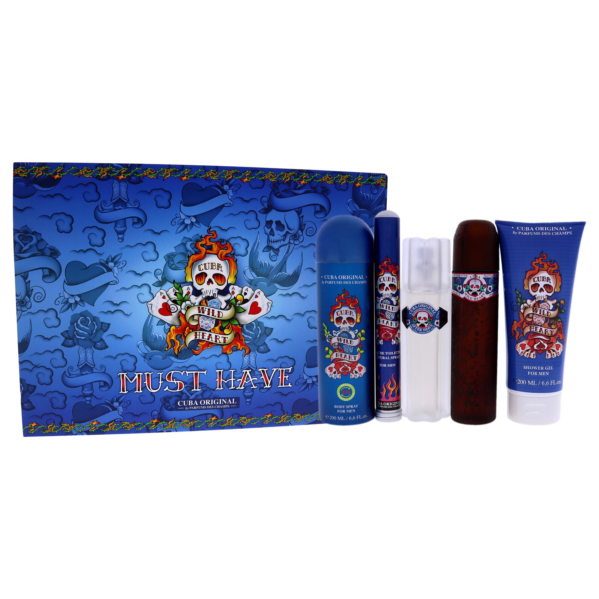 Cuba Wild Heart by Cuba for Men - 5 Pc Gift Set 3.3oz EDT Spray, 1.7oz EDT Spray, 3.3oz After Shave, 6.6oz Showe Gel, 6.6oz Body Spray, See Description, hi-res image number 0