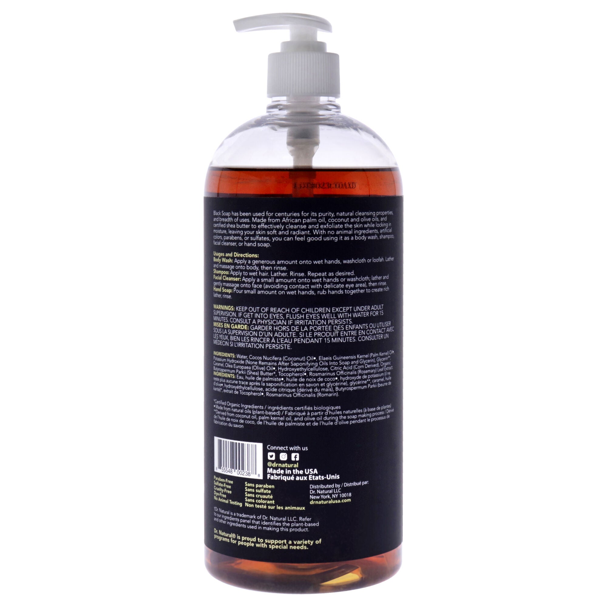 Multi-Purpose Liquid Soap - Black by Dr. Natural for Unisex - 32 oz Soap, See Description, alternate image number 2