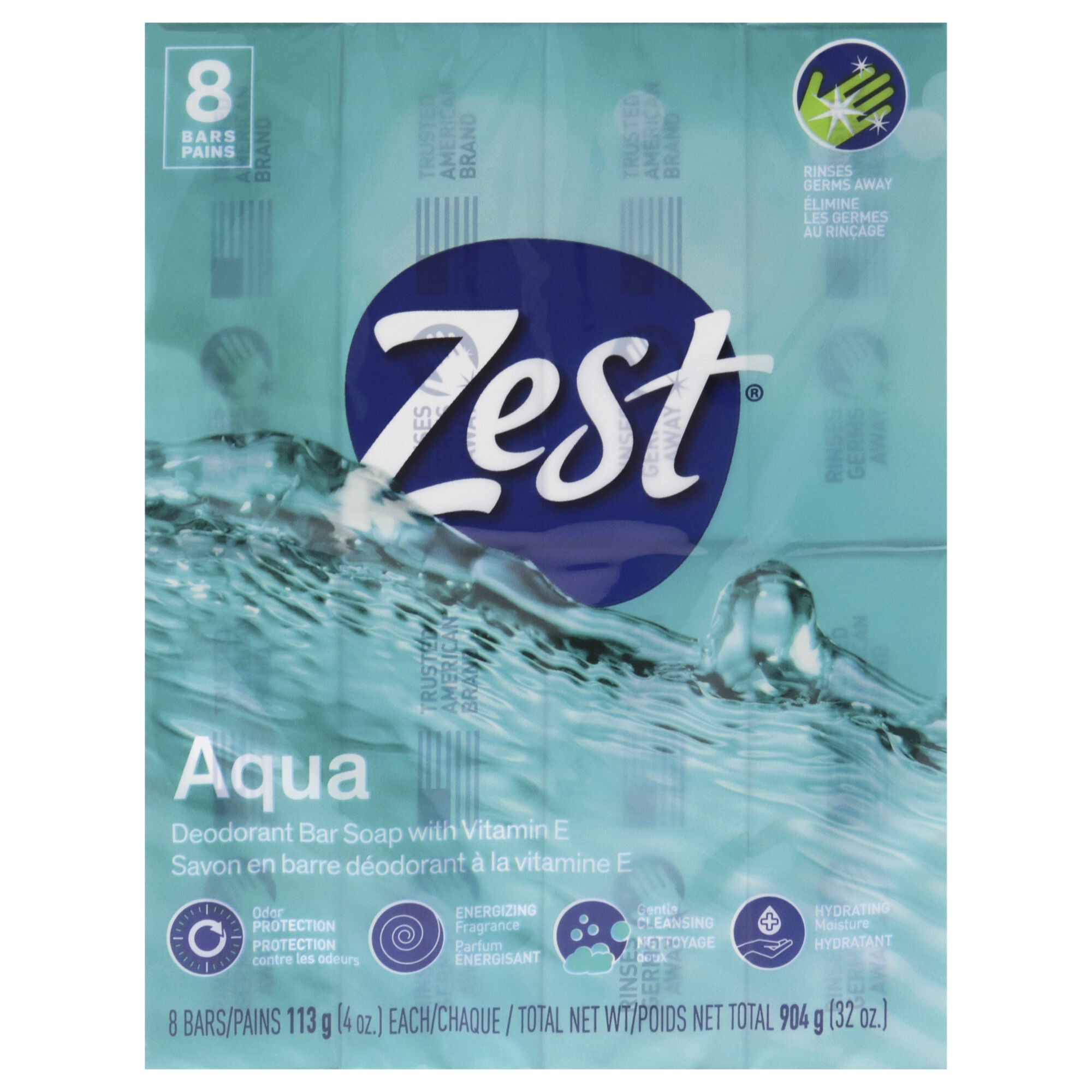 Deodorant Bar Soap - Aqua by Zest for Women - 8 x 4 oz Bar Soap, See Description, hi-res image number 0