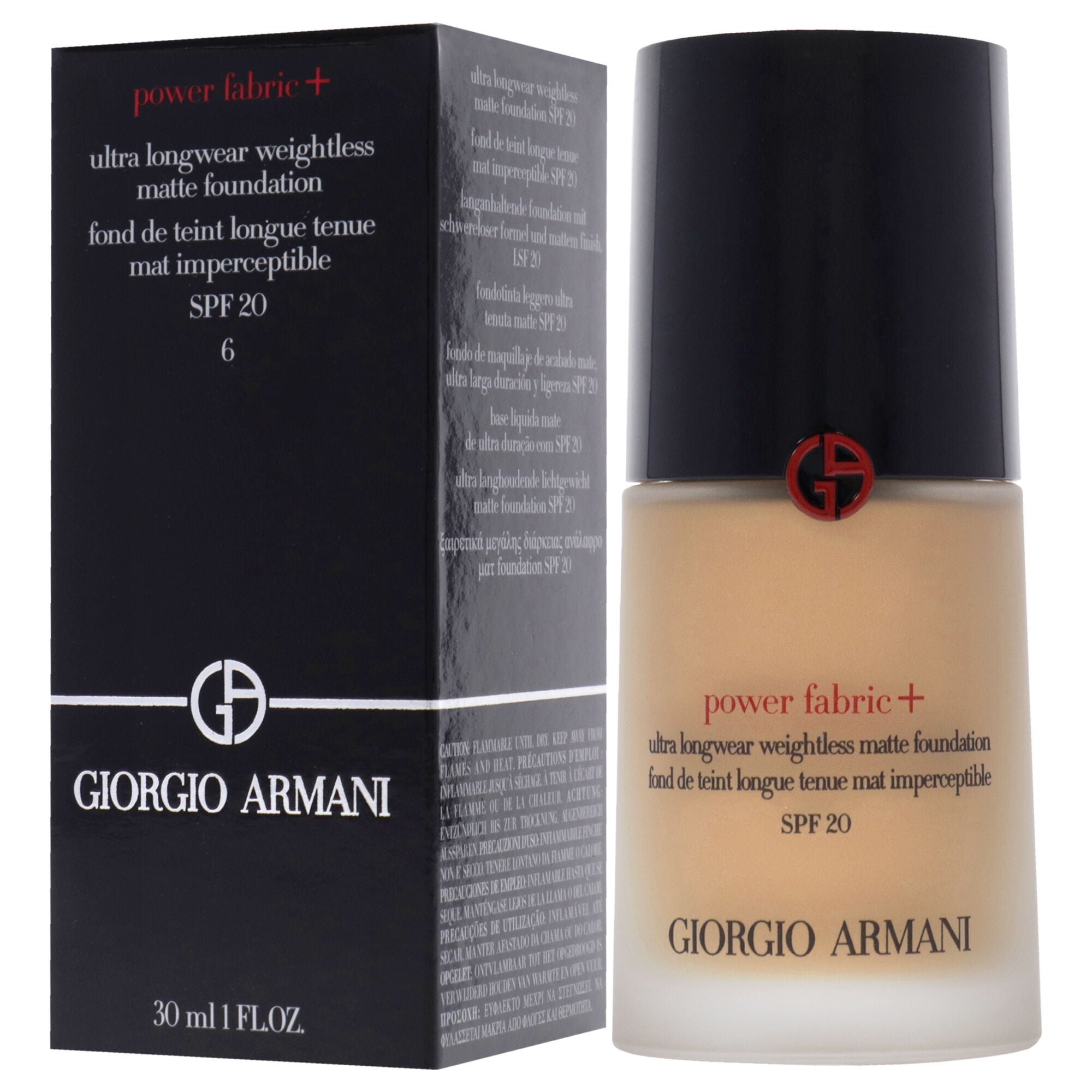 Power Fabric Plus Ultra Longwear Matte Foundation SPF 20 - 6 Medium With Olive by Giorgio Armani for Women - 1 oz Foundation, See Description, alternate image number 3