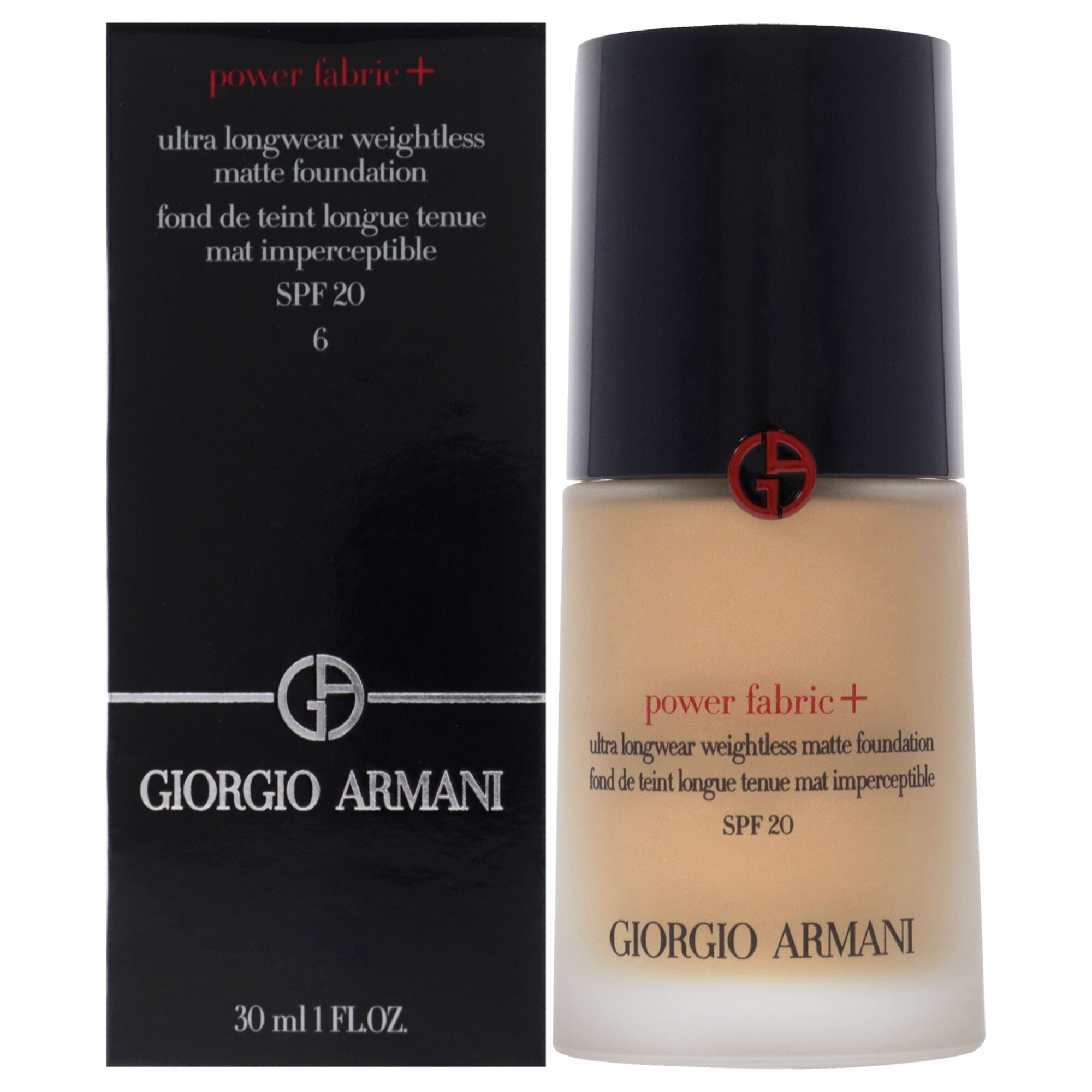 Power Fabric Plus Ultra Longwear Matte Foundation SPF 20 - 6 Medium With Olive by Giorgio Armani for Women - 1 oz Foundation, See Description, hi-res image number 0
