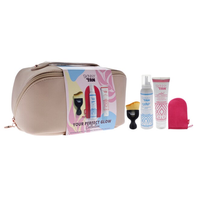 Your Perfect Glow Collection Set by Skinny Tan - 4 Pc Gift Set 5oz Self Tanning Whip, 1oz Day Instant Tanner, Miracle Blush, Pink Velvet Tanning Mit, NA, alternate image number null