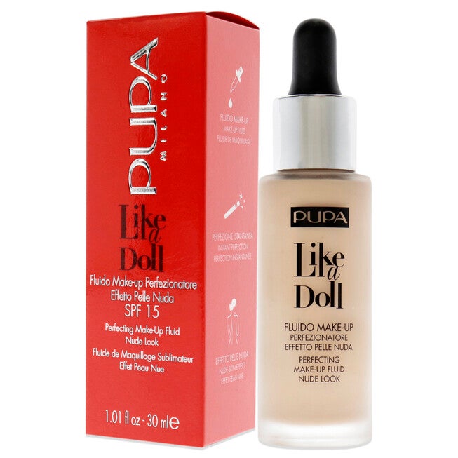 Like A Doll Perfecting Make-Up Fluid Nude Look Foundation SPF 15 - 020 Light Beige by Pupa Milano for Women - 1.01 oz Foundation, , alternate image number 7