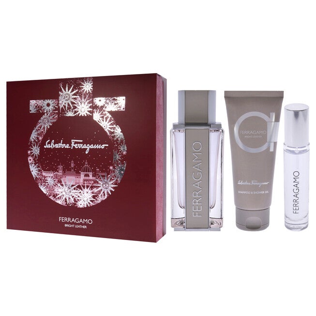 Bright Leather by Salvatore Ferragamo for Men - 3 Pc Gift Set 3.4oz EDT Spray, 0.34oz EDT Spray, 3.4oz Shower Gel, , alternate image number null