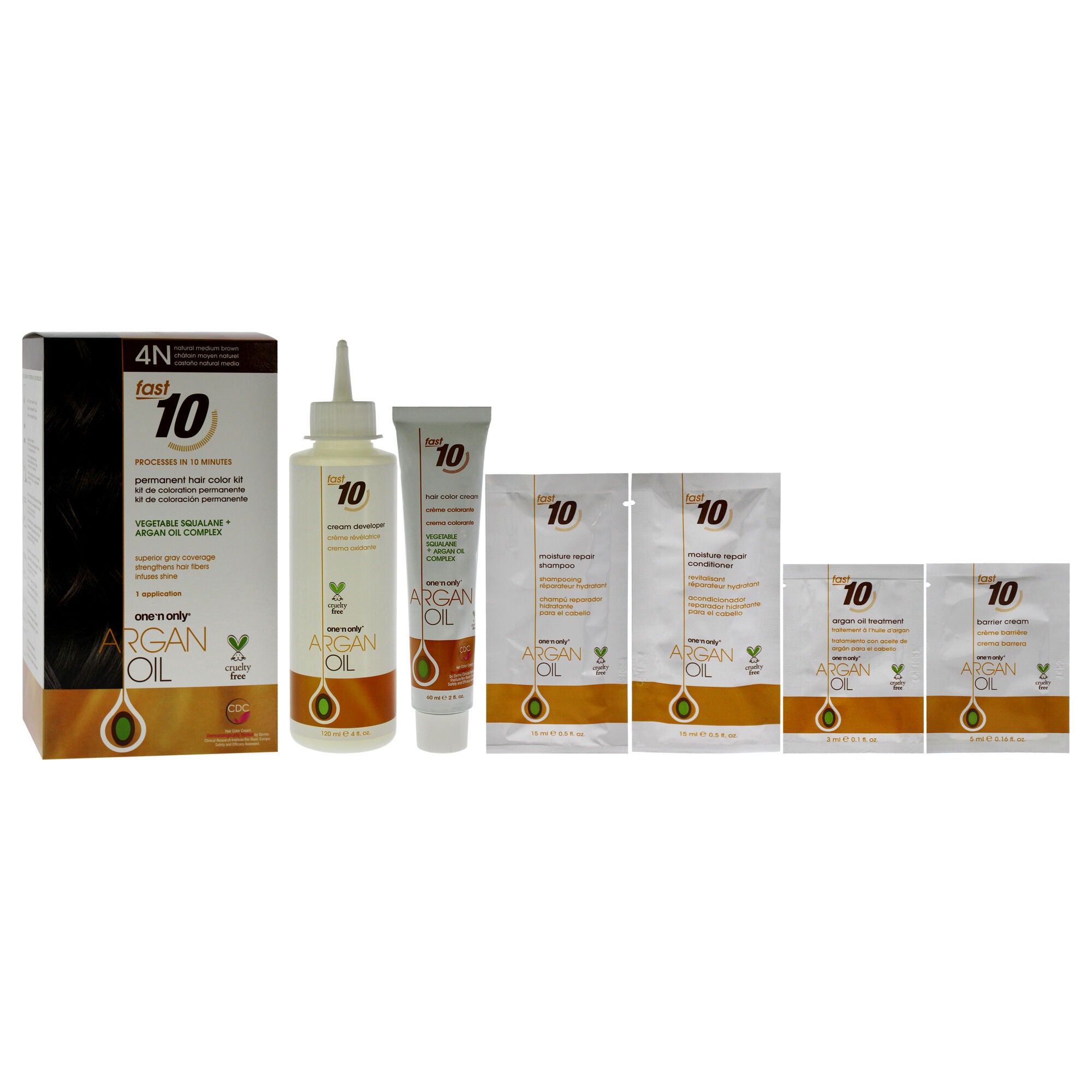 Argan Oil Fast 10 Permanent Hair Color Kit - 4N Natural Medium Brown by One n Only for Unisex - 1 Pc Hair Color, See Description, alternate image number 2