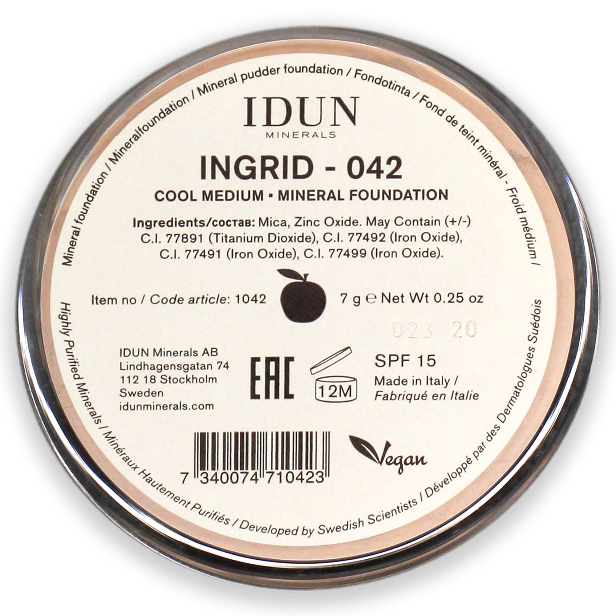 Mineral Powder Foundation SPF 15 - 042 Ingrid by Idun Minerals for Women - 0.25 oz Foundation, See Description, alternate image number 1