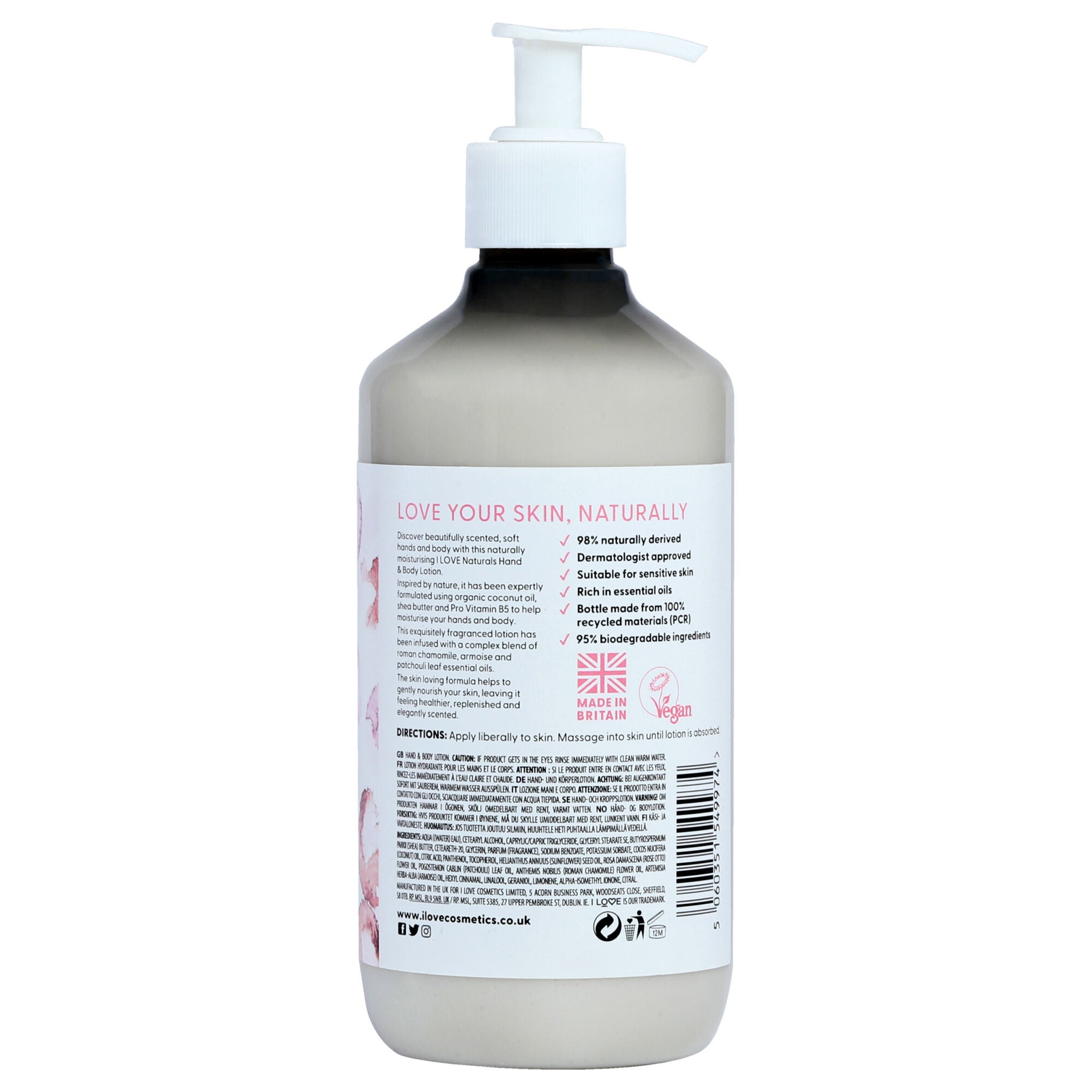 Naturals Hand and Body Lotion - Rose and Argan by I Love Cosmetics for Women - 16.9 oz Body Lotion, See Description, alternate image number 1