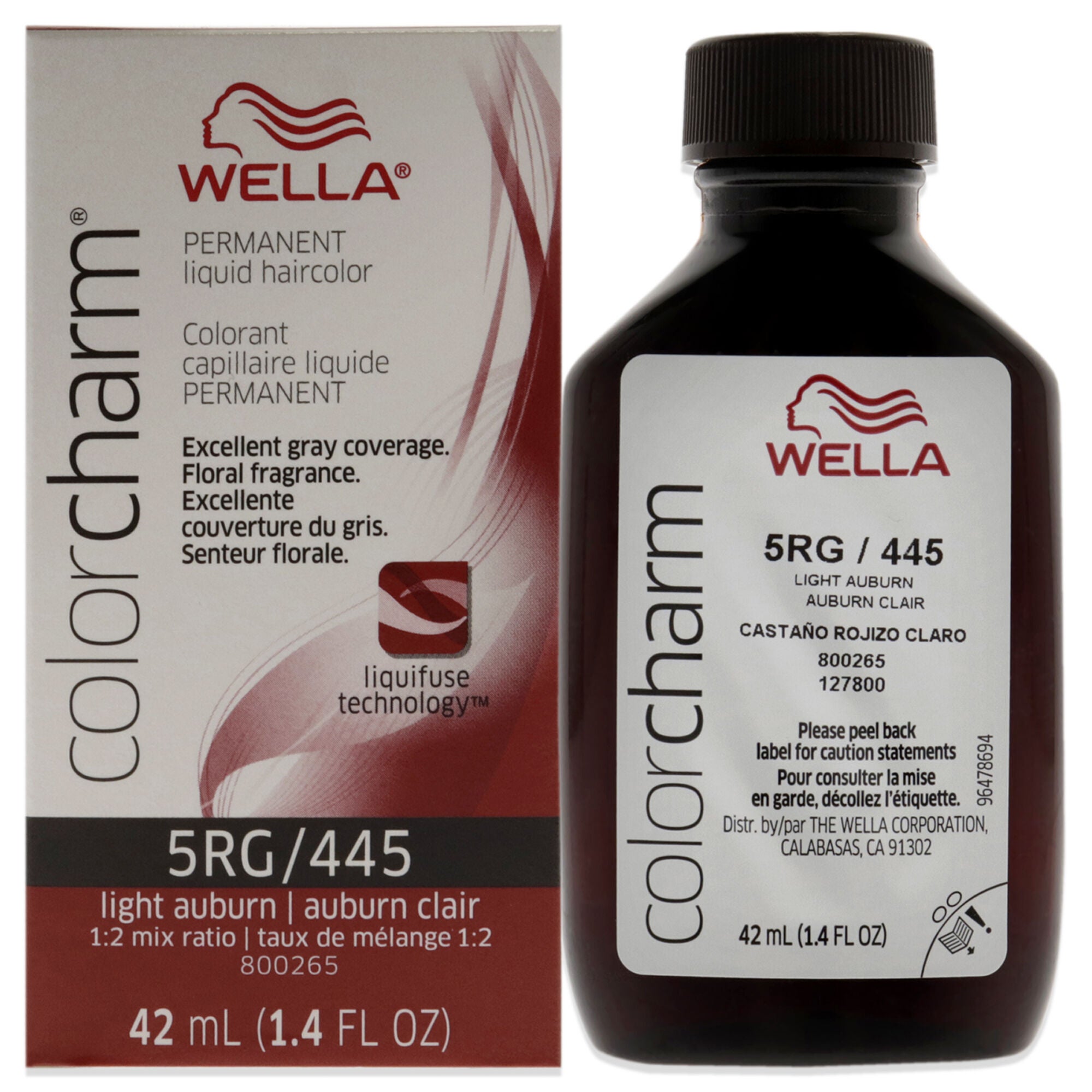 Color Charm Permanent Liquid Hair Color - 445 5RG Light Auburn by Wella for Unisex - 1.42 oz Hair Color, See Description, hi-res image number 0