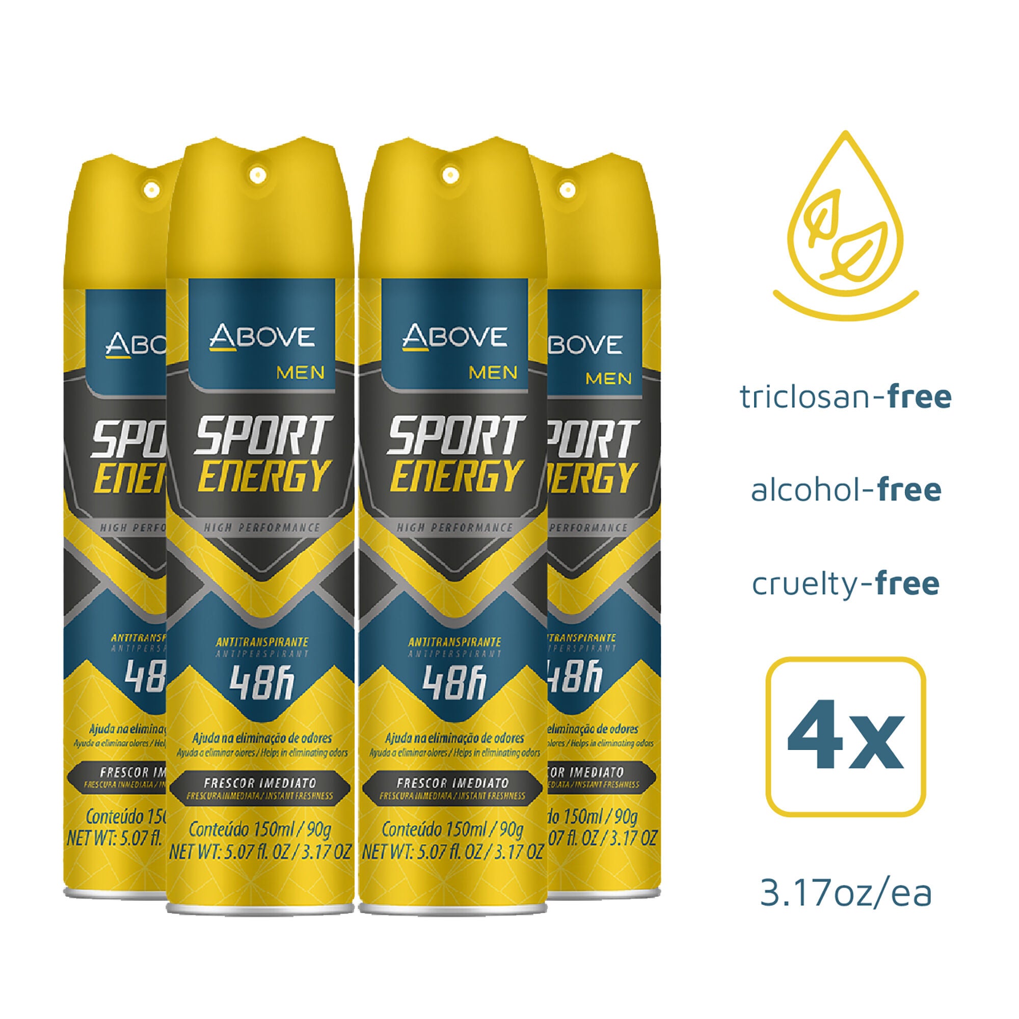 48 Hours Sport Energy Antiperspirant Deodorant by Above for Men - 3.17 oz Deodorant Spray - Pack of 4, See Description, alternate image number 2
