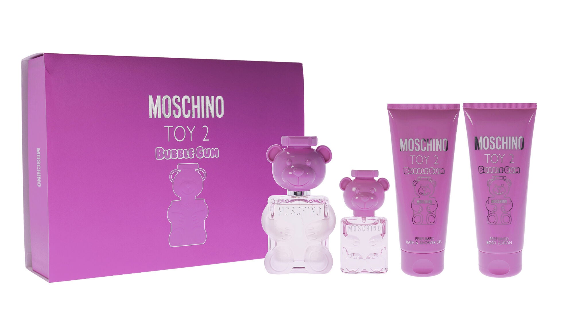 Moschino Toy 2 Bubble Gum by Moschino for Women - 4 Pc Gift Set 3.4oz EDT Spray, 0.17oz EDT Spray, 3.4oz Body Lotion, 3.4oz Bath and Shower Gel, See Description, hi-res image number 0