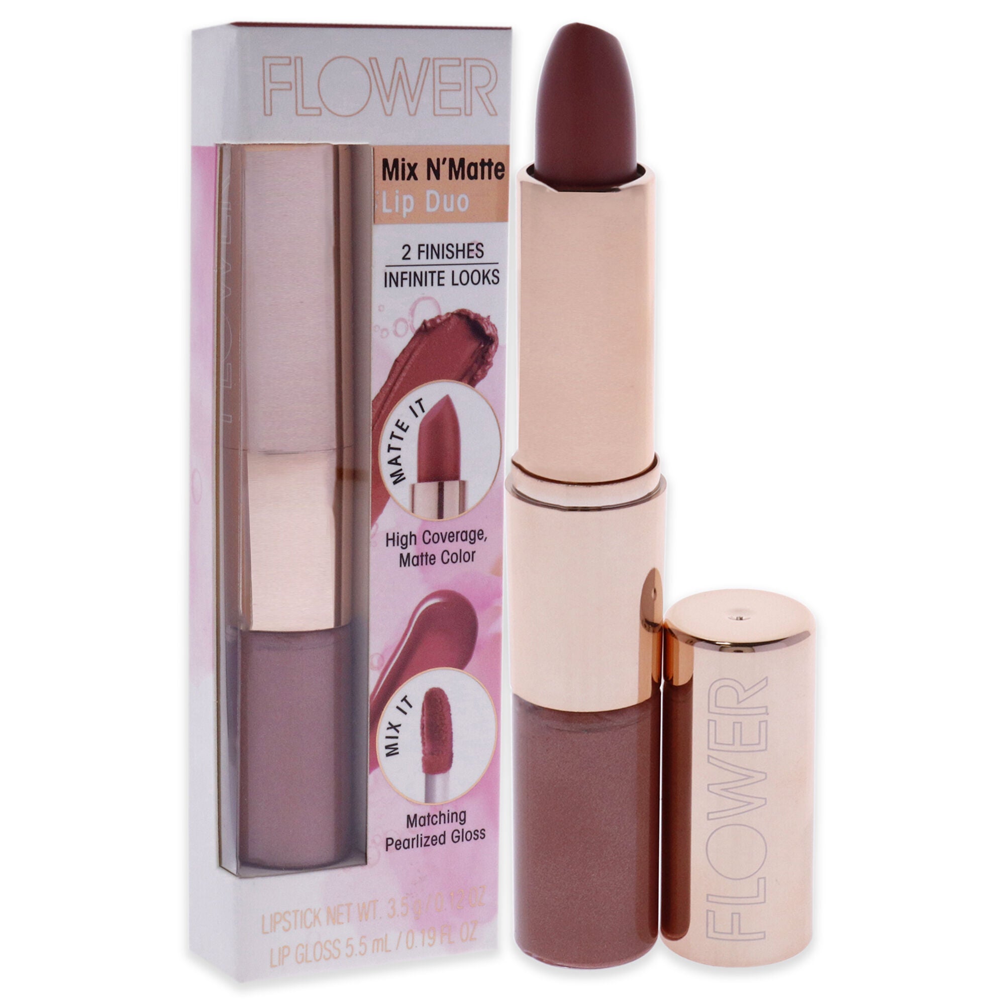 Mix N Matte Lip Duo - LD2 Honey Nude by Flower Beauty for Women - 1 Pc 0.12 oz Lipstick, 0.19 oz Lip Gloss, Brown, alternate image number 2