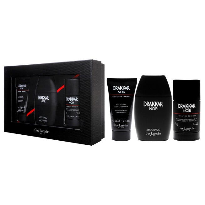 Drakkar Noir by Guy Laroche for Men - 3 Pc Gift Set 2021 - 3.4oz EDT Spray, 2.6oz Deodorant Stick, 1.7oz Shower Gel, NA, alternate image number null
