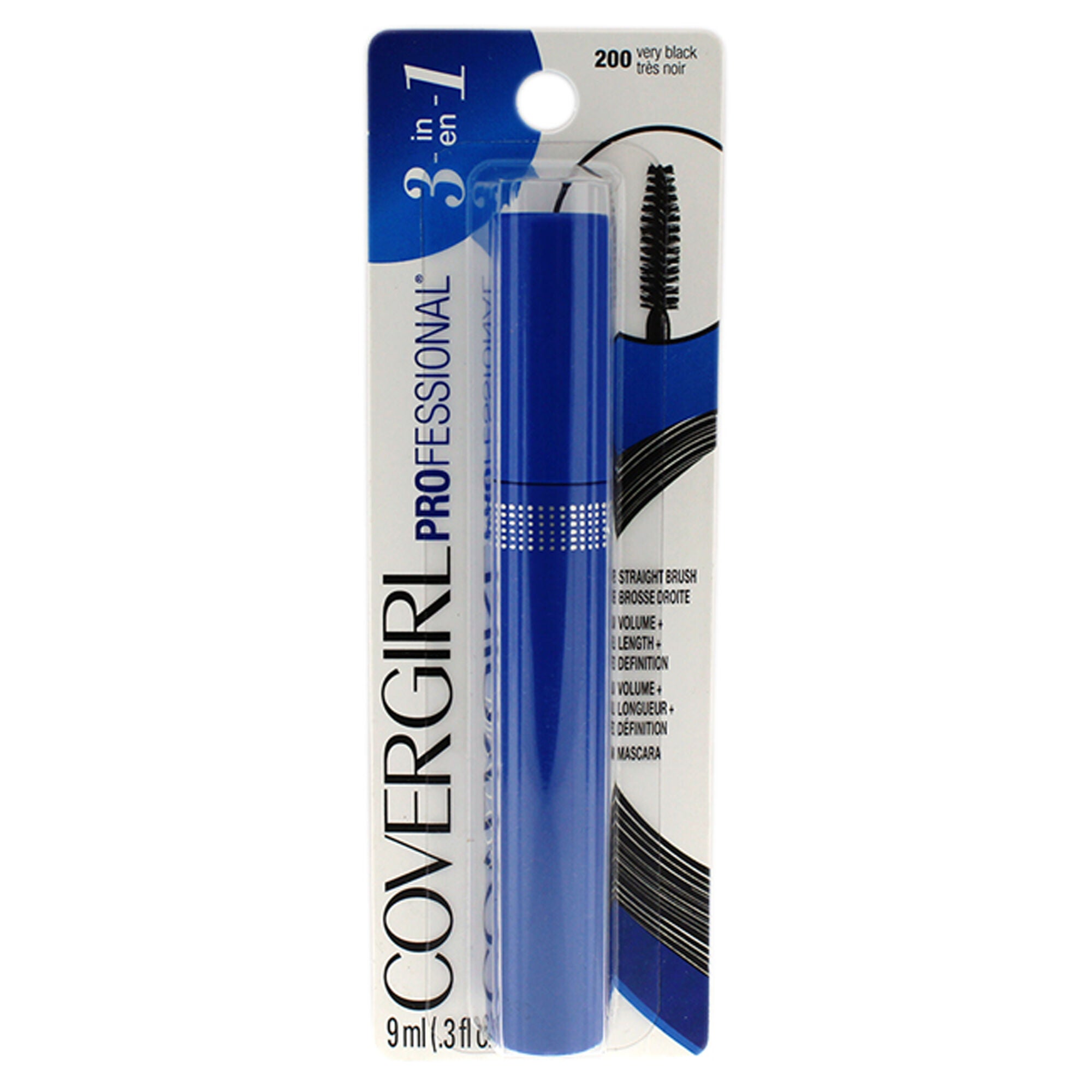 Professional 3-in-1 Straight Brush Mascara - # 200 Very Black by CoverGirl for Women - 0.3 oz Mascara, See Description, hi-res image number 0