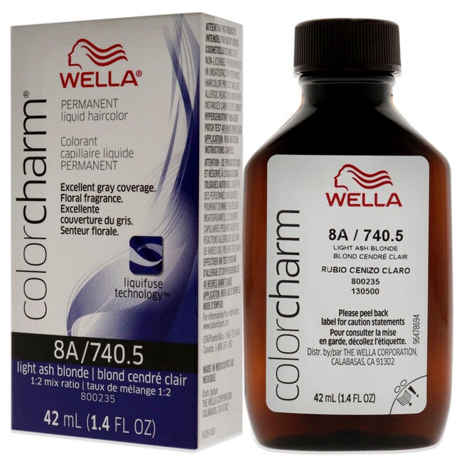 Color Charm Permanent Liquid Hair Color - 740.5 8A Light Ash Blonde by Wella for Unisex - 1.42 oz Hair Color, NA, alternate image number null