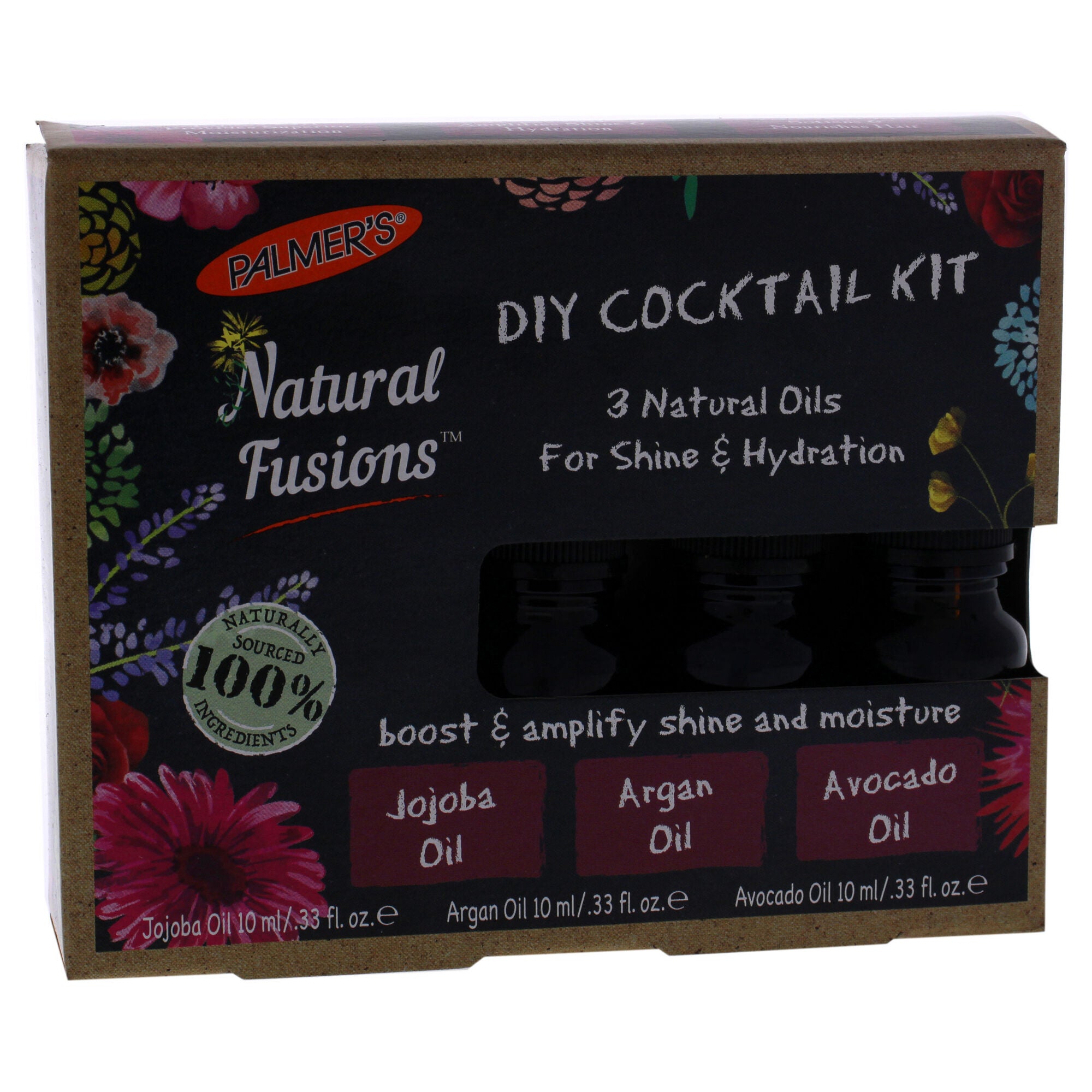 Natural Fusions Shine and Hydration DIY Cocktail Kit by Palmers for Unisex - 3 x 0.33 oz Jojoba Oil, Argan Oil, Avocado Oil, See Description, hi-res image number 0