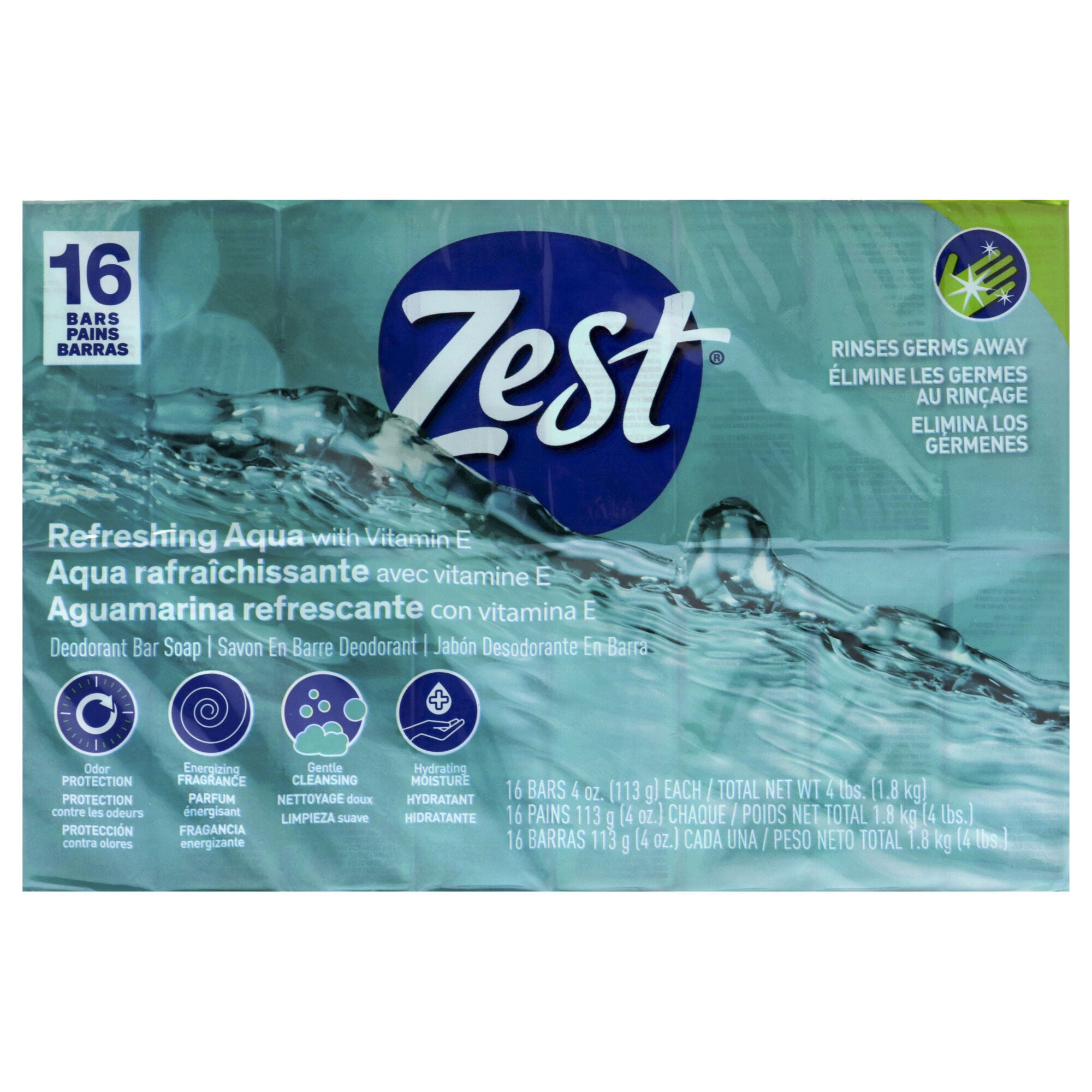 Refreshing Deodorant Bar Soap - Aqua by Zest for Women - 16 x 4 oz Bar Soap, See Description, hi-res image number 0