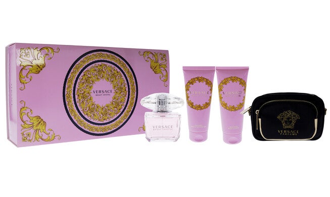 Versace Bright Crystal by Versace for Women - 4 Pc Gift Set 3oz EDT Spray, 3.4oz Shower Gel, 3.4oz Body Lotion, Pouch, NA, hi-res image number null