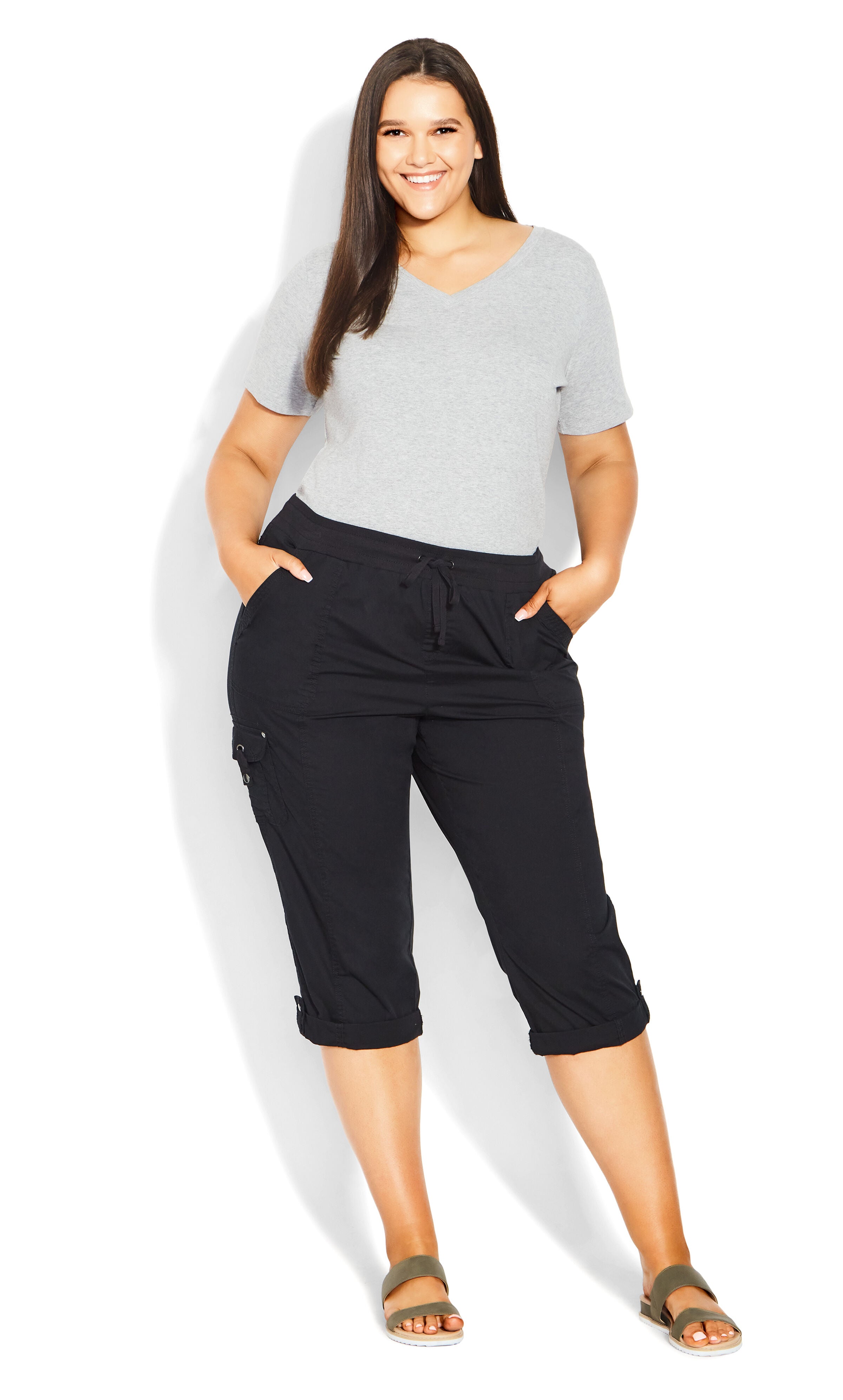 Cotton Roll Up Capri - black, Black, hi-res image number 0