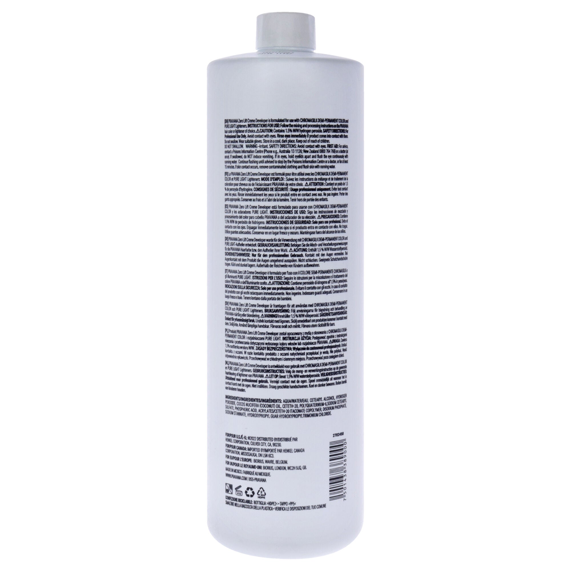 Creme Developer Zero lift by Pravana for Unisex - 33.8 oz Treatment, See Description, alternate image number 2
