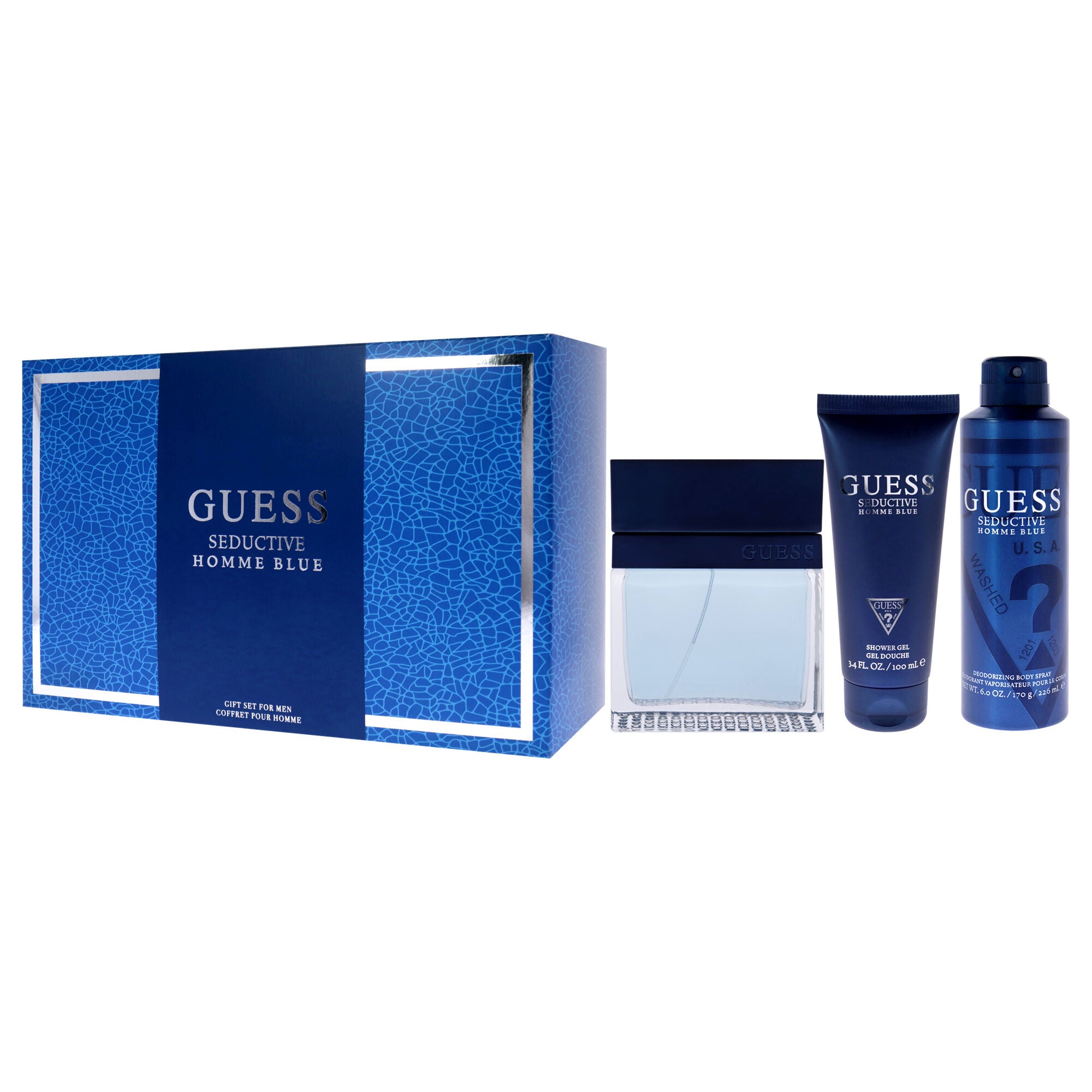 Seductive Homme Blue by Guess for Men - 4 Pc Gift Set 3.4oz EDT Spray, 6oz Deodorant Body Spray, 3.4oz Shower Gel, Pouch, See Description, alternate image number 3