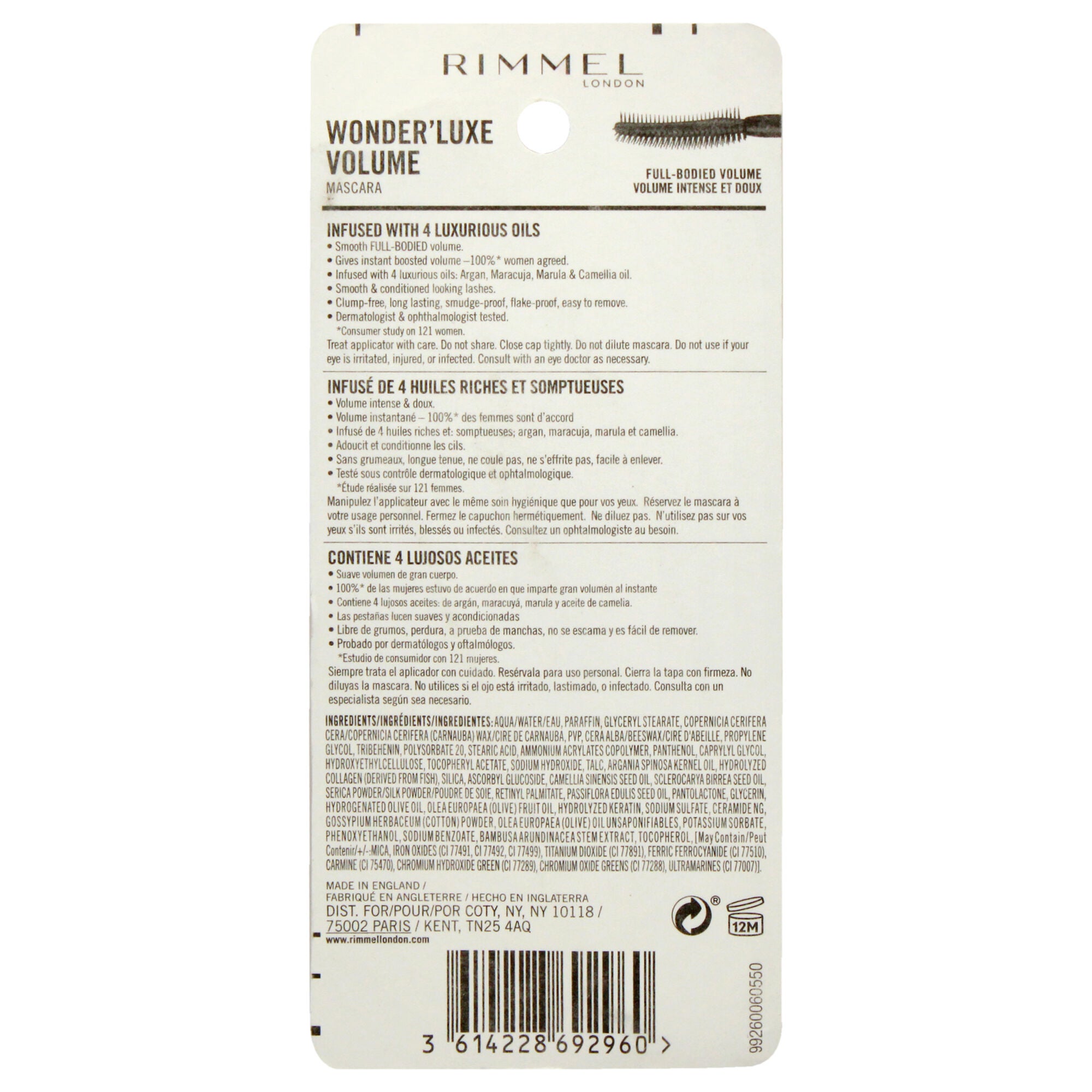 Wonder Luxe Volume Mascara - 003 Extreme Black by Rimmel London for Women - 0.37 oz Mascara, See Description, alternate image number 1