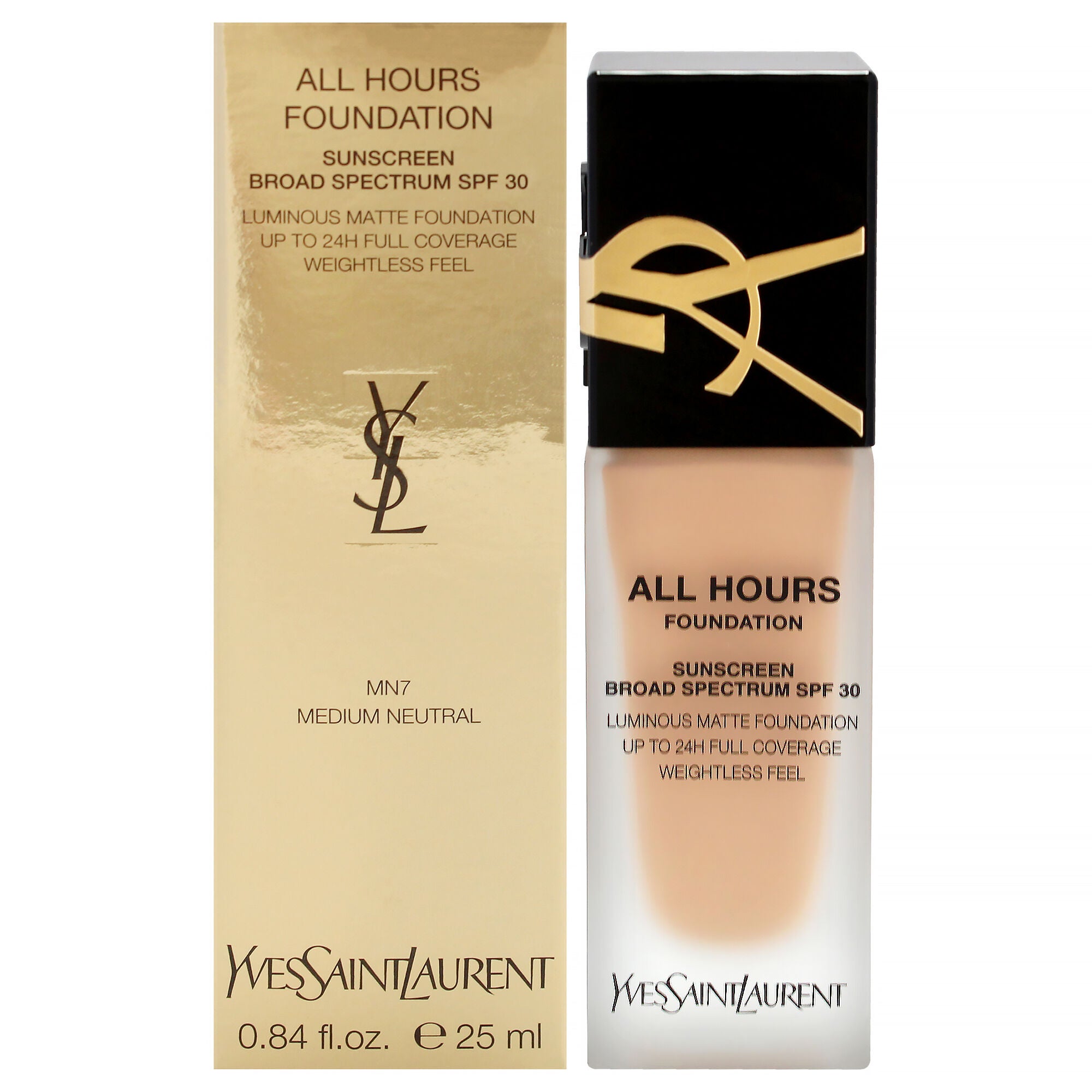 All Hours Foundation SPF 30 - MN7 Medium Neutral by Yves Saint Laurent for Women - 0.84 oz Foundation, See Description, hi-res image number 0