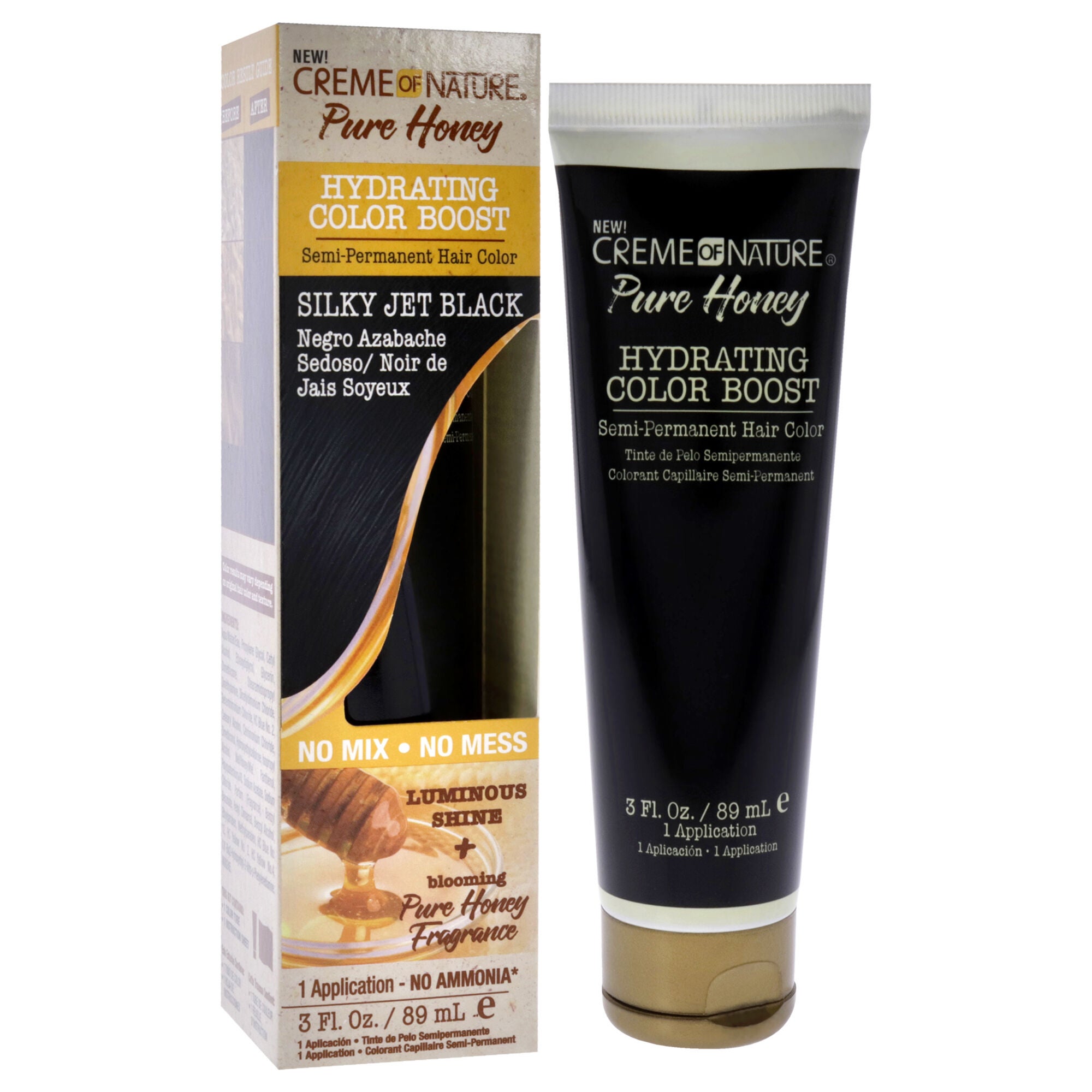 Pure Honey Hydrating Color Boost Semi-Permanent Hair Color - Silky Jet Black by Creme of Nature for Unisex - 3 oz Hair Color, See Description, alternate image number 1