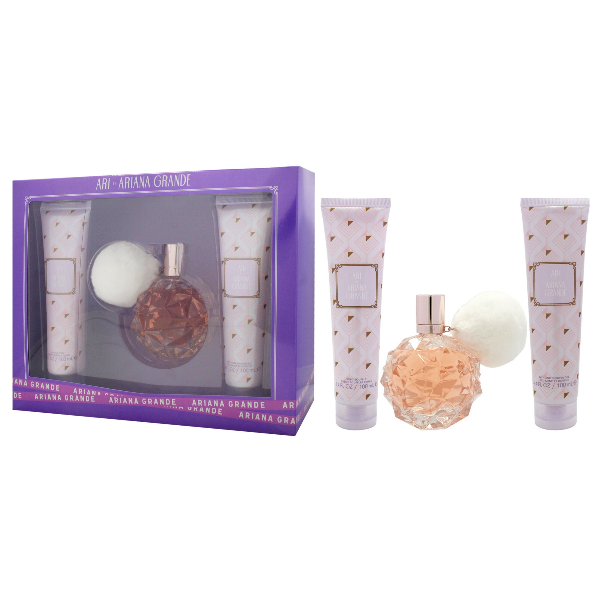 Ari by Ariana Grande for Women - 3 Pc Gift Set 3.4oz EDP Spray, 3.4oz Bath and Shower Gel, 3.4oz Body Souffle, Clear, alternate image number 3