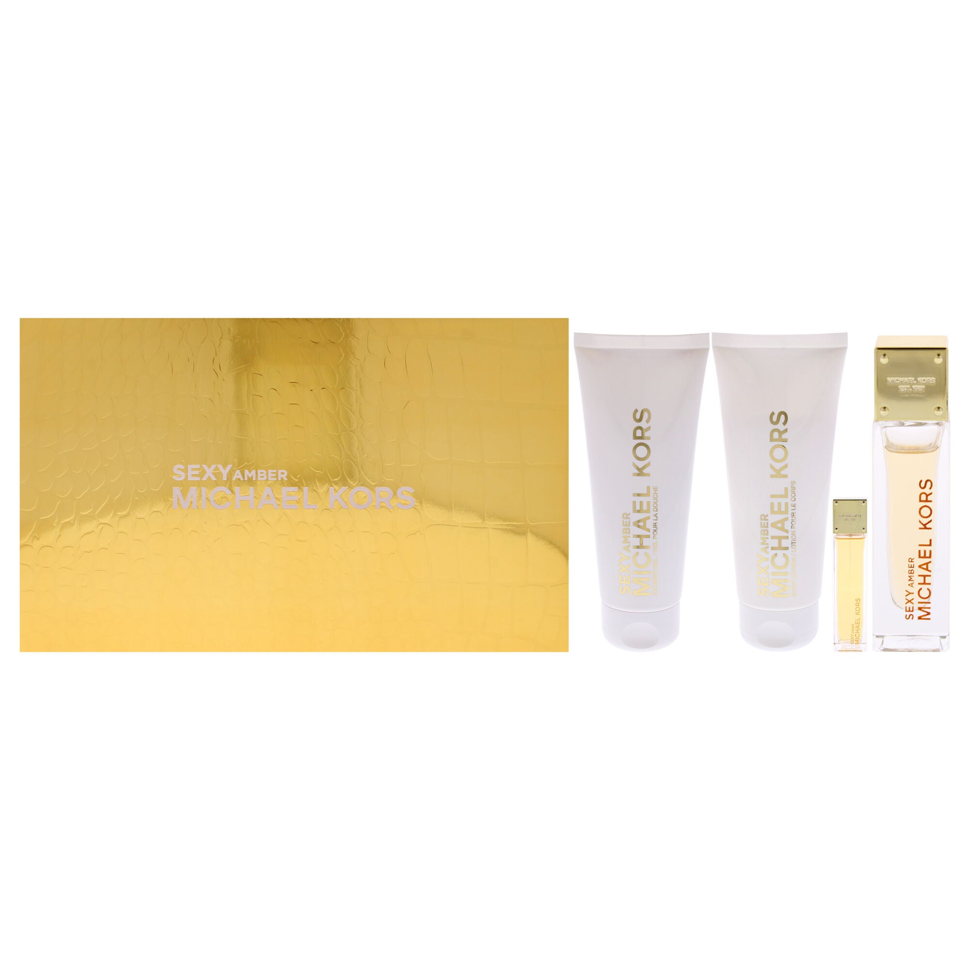 Sexy Amber by Michael Kors for Women - 4 Pc Gift Set 3.4oz EDP Spray, 0.33oz EDP Spray 3.4oz Body Lotion, 3.4oz Shower Gel, See Description, hi-res image number 0