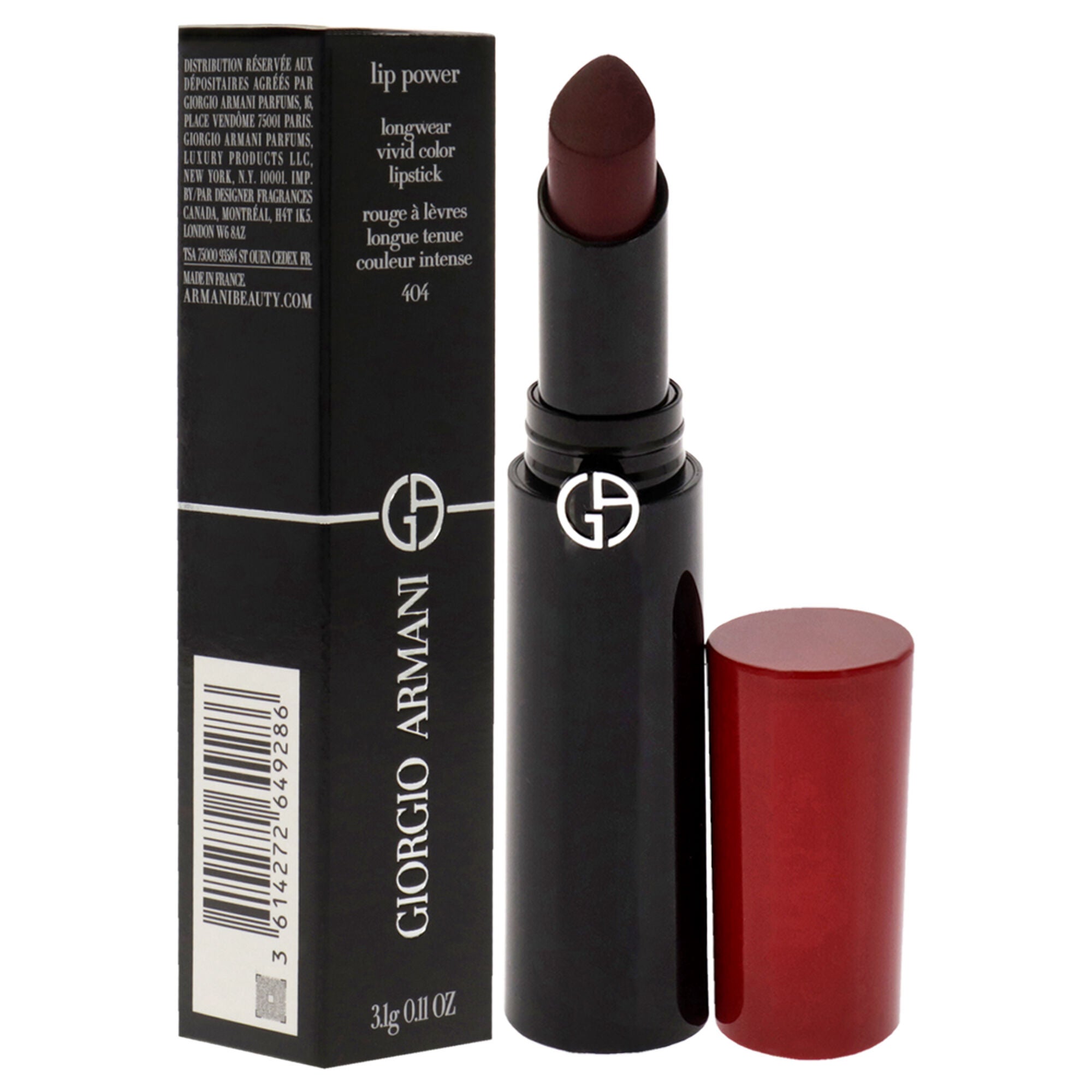 Lip Power Longwear Vivid Color Lipstick - 404 Tempting by Giorgio Armani for Women - 0.11 oz Lipstick, Red, alternate image number 1