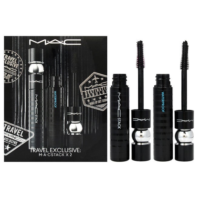Stack Mascara Duo by MAC for Women - 2 Pc 0.41oz Superstack Mega Brush - Black, 0.41oz Superstack Mega Brush Waterproof - Black, NA, hi-res image number null