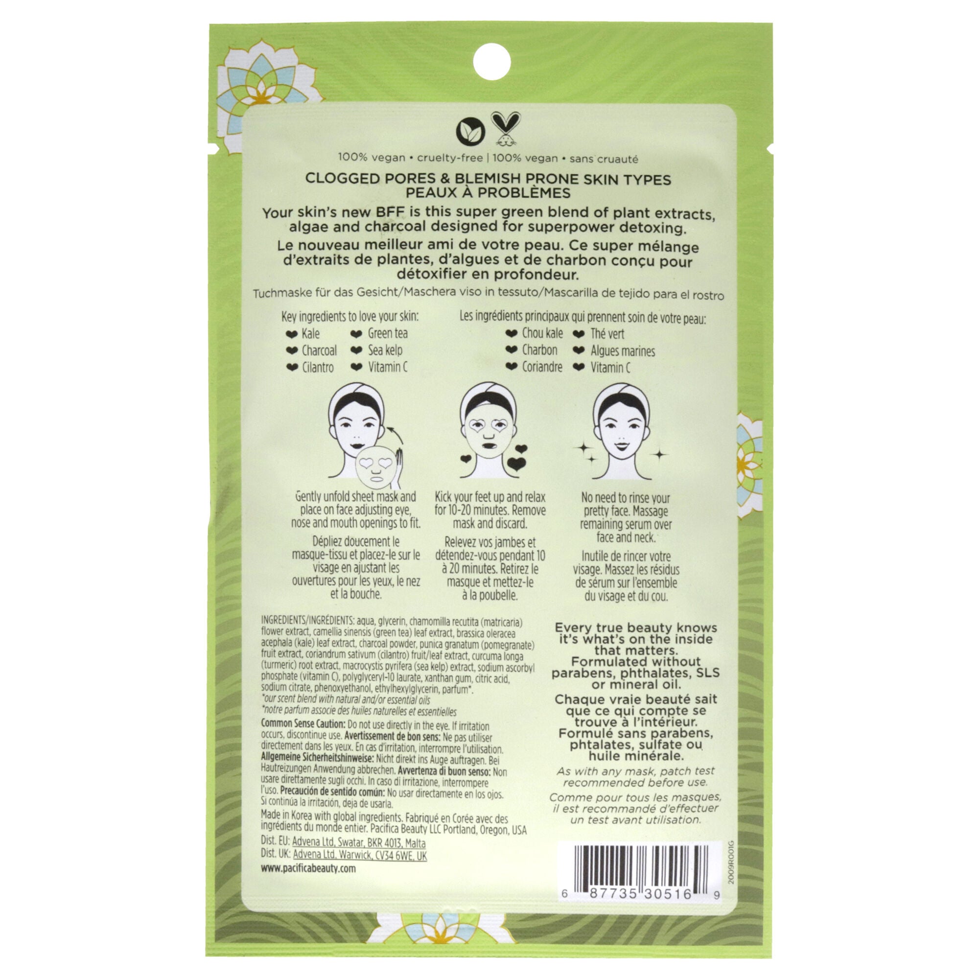 Super Green Detox Kale and Charcoal Detox Facial Mask by Pacifica for Unisex - 0.67 oz Mask, See Description, alternate image number 2