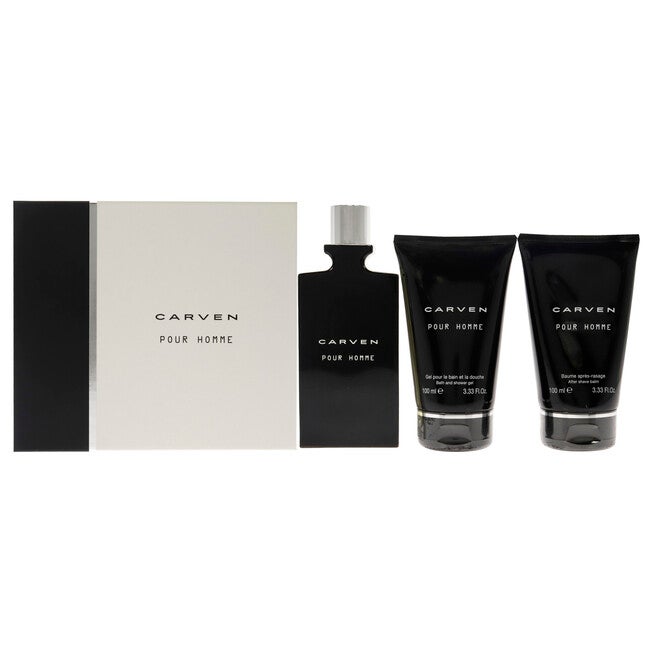 Pour Homme by Carven for Men - 3 Pc Gift Set 3.33oz EDT Spray, 3.33oz After-Shave Balm, 3.33oz Bath and Shower Gel, NA, hi-res image number null