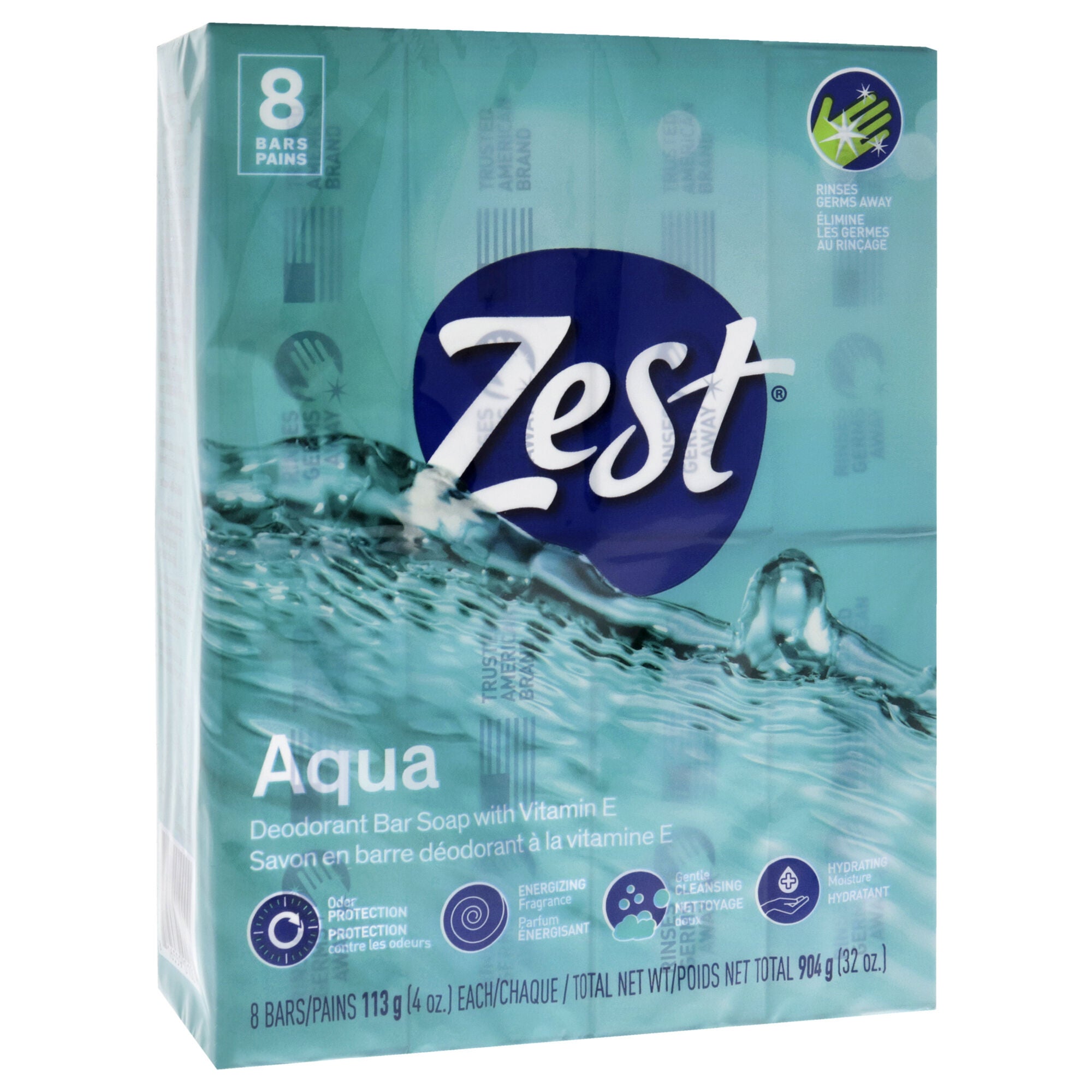 Deodorant Bar Soap - Aqua by Zest for Women - 8 x 4 oz Bar Soap, See Description, alternate image number 1