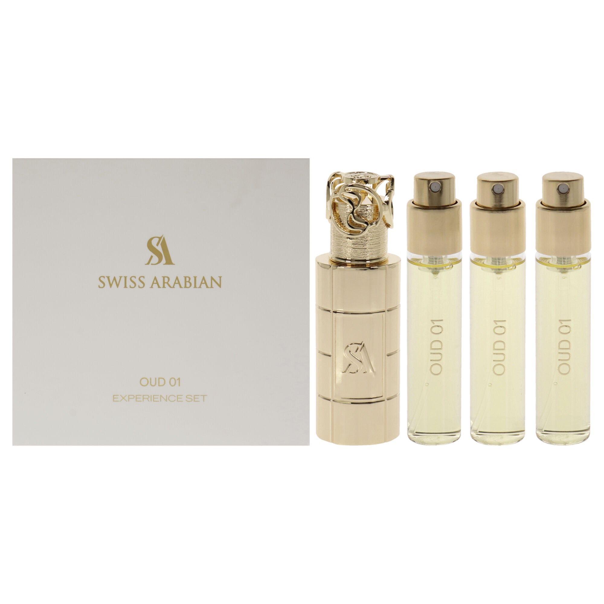 Oud 01 by Swiss Arabian for Unisex - 4 Pc Mini Gift Set 3 x 10ml Perfume Spray, 1 Metal Case, See Description, hi-res image number 0