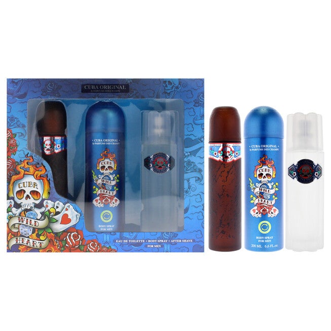 Cuba Wild Heart by Cuba for Men - 3 Pc Gift Set 3.4oz EDT Spray, 3.3oz After Shave, 6.7oz Body Spray, NA, hi-res image number null