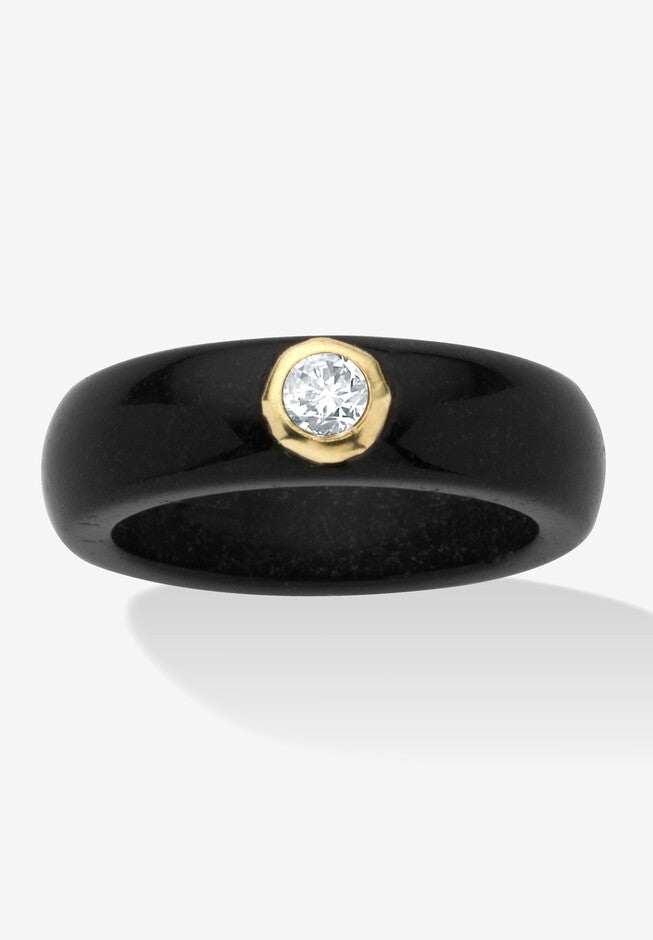 10K Yellow Gold Genuine Topaz Black Genuine Jade Bezel Set Ring Jewelry, BLACK, hi-res image number null