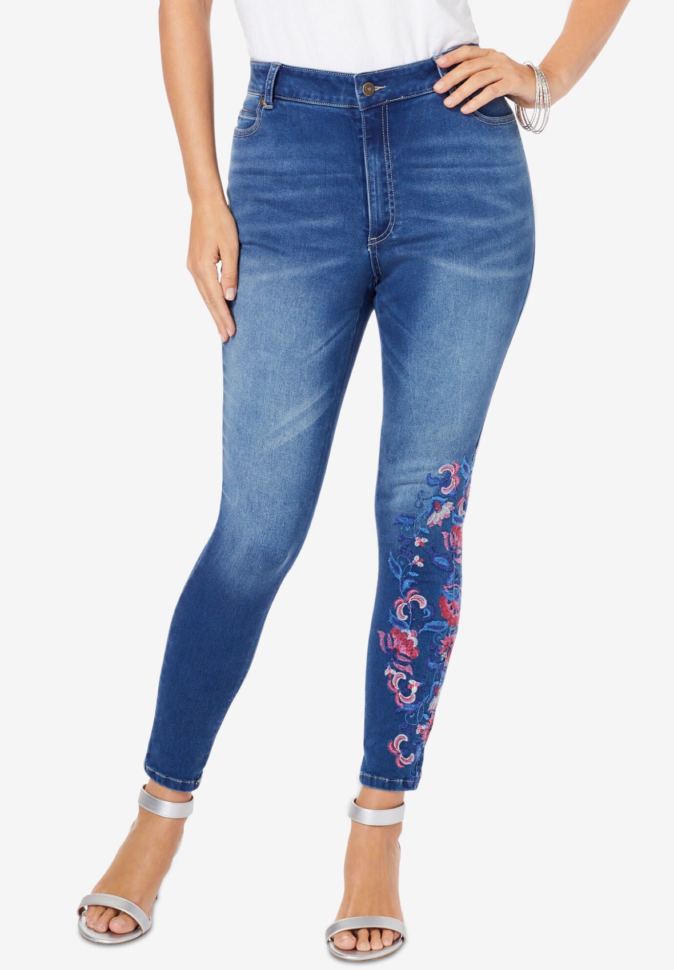 Embroidered Jean, PINK EMBROIDERED BLOSSOMS, hi-res image number 0