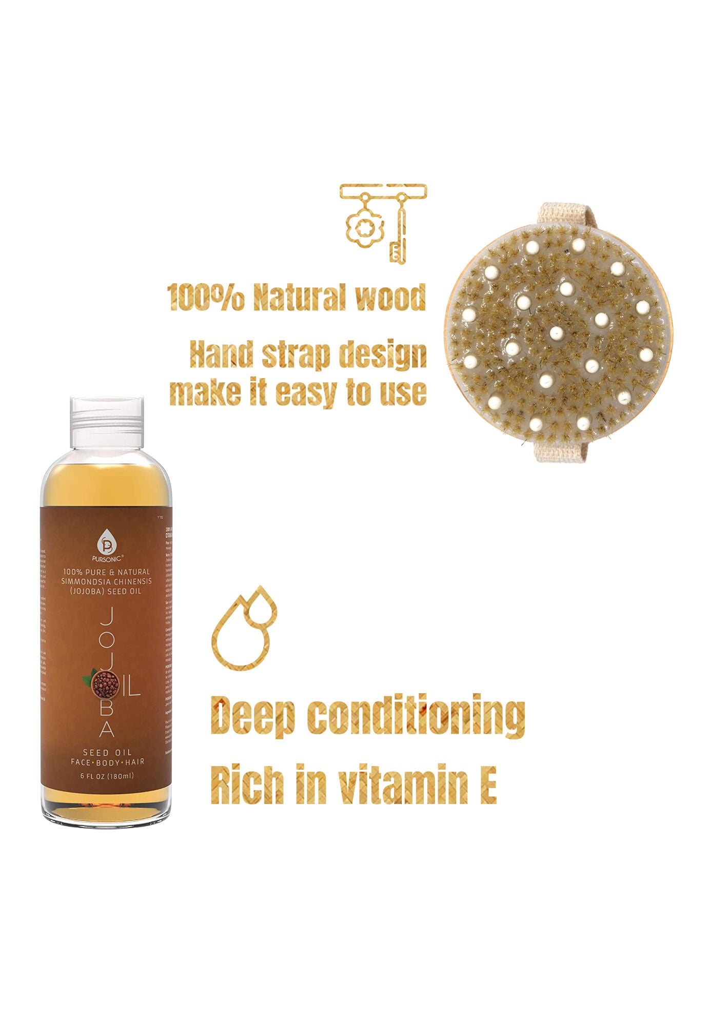 Beauty Bundle - Golden Jojoba Oil & Bath Brush Massager, , on-hover image number 1