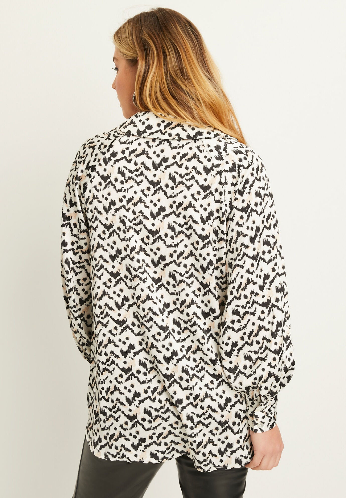 Puff-Sleeve Satin Blouse, , on-hover image number 1