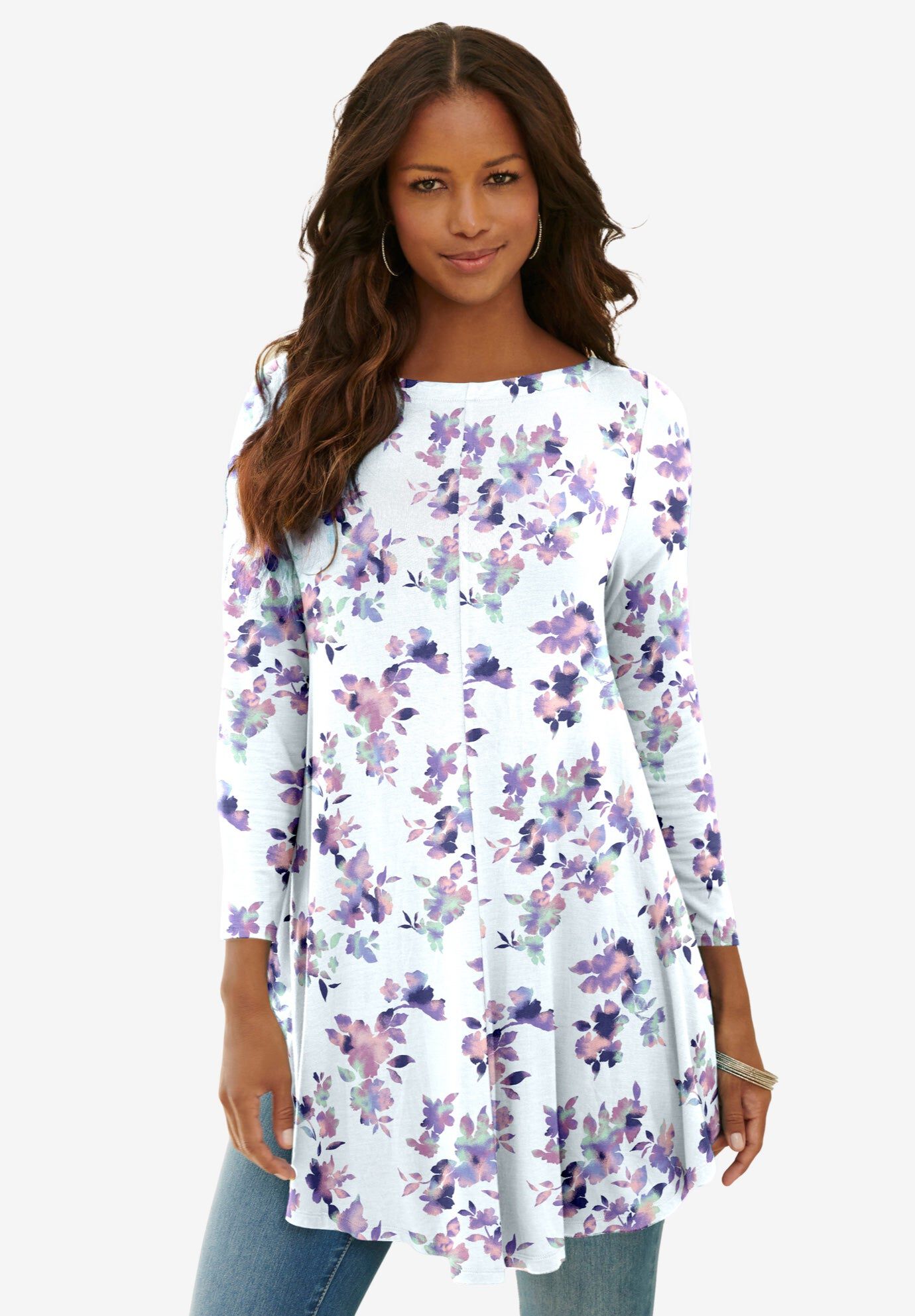 Plus Size Boatneck Swing Ultra Drape Tunic Top