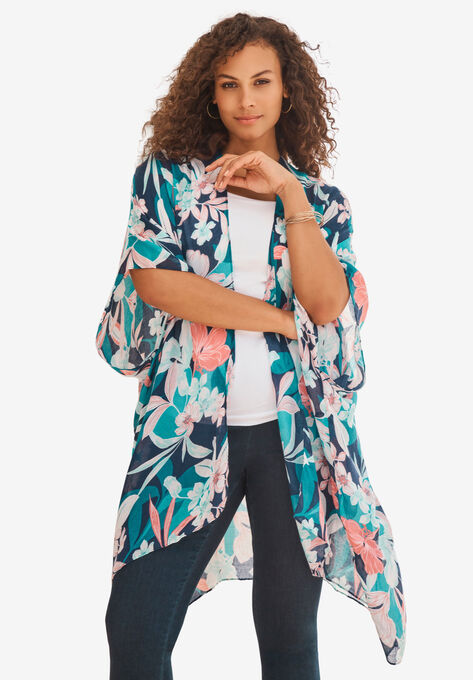 Lightweight Kimono, NAVY ALOHA TROPICAL, hi-res image number null