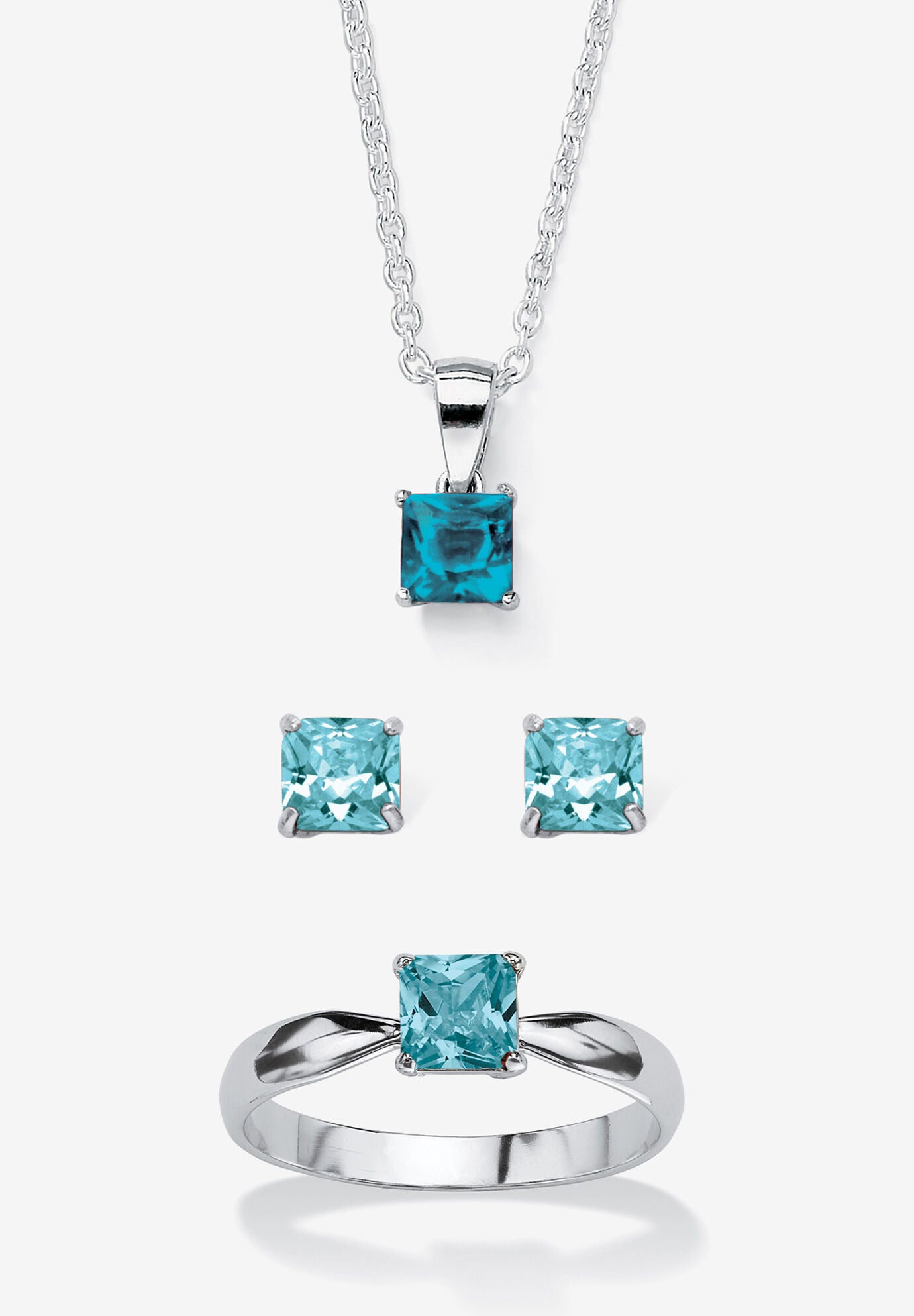 3-Piece Birthstone .925 Silver Necklace, Earring And Ring Set 18 inches, DECEMBER, hi-res image number 0