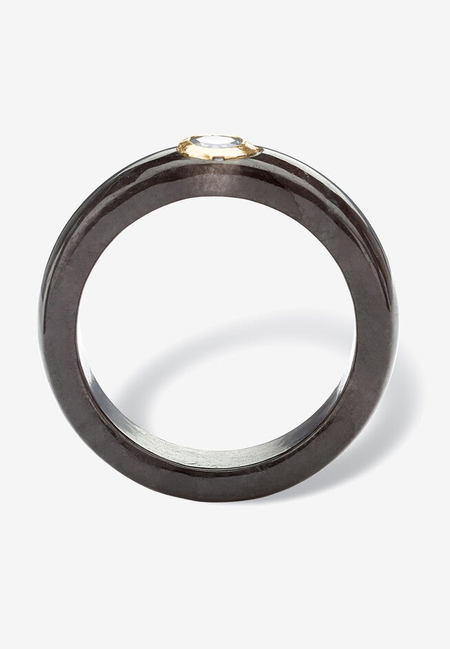 10K Yellow Gold Genuine Topaz Black Genuine Jade Bezel Set Ring Jewelry, , on-hover image number null