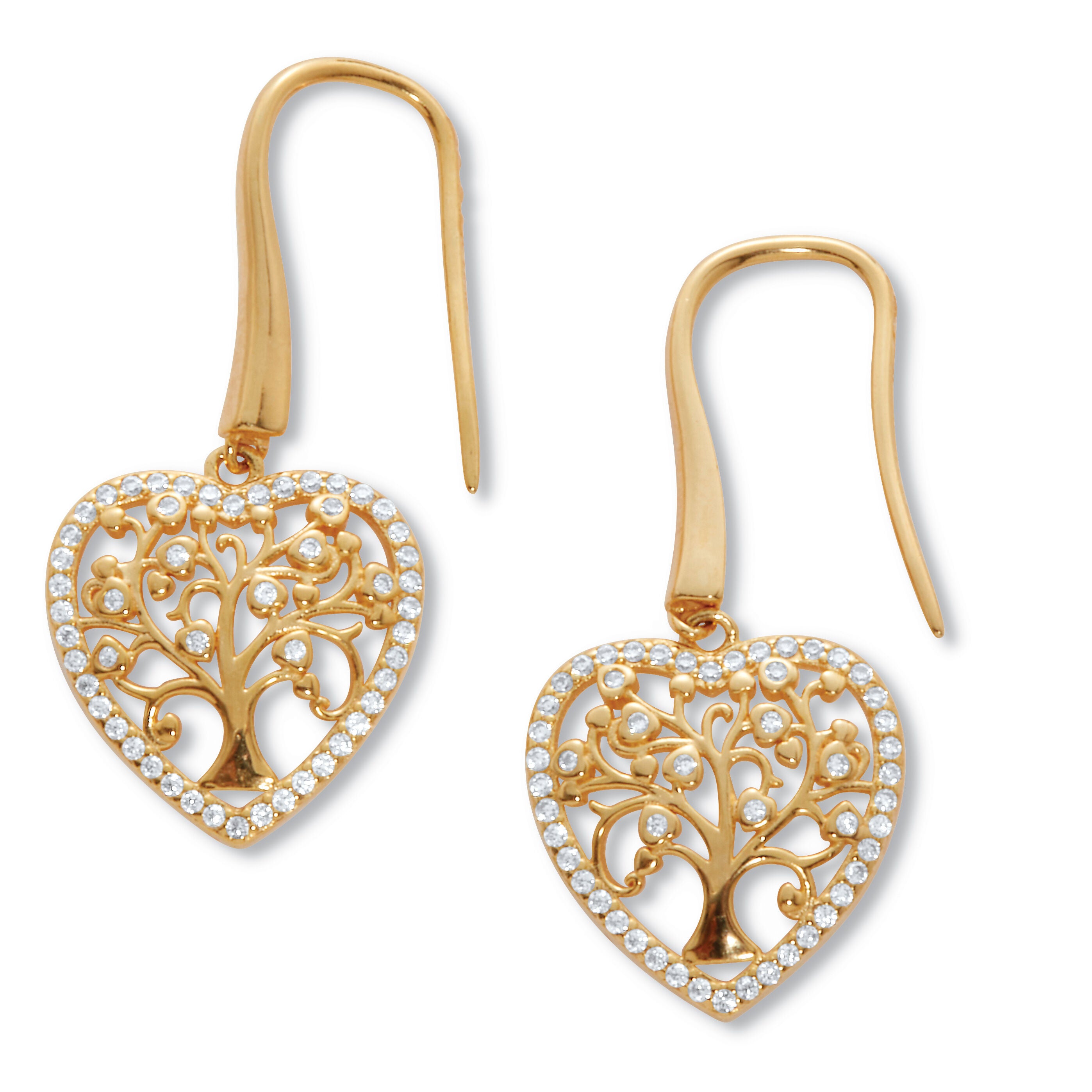 Cubic Zirconia Gold Plated Tree Earrings, WHITE, on-hover image number 1