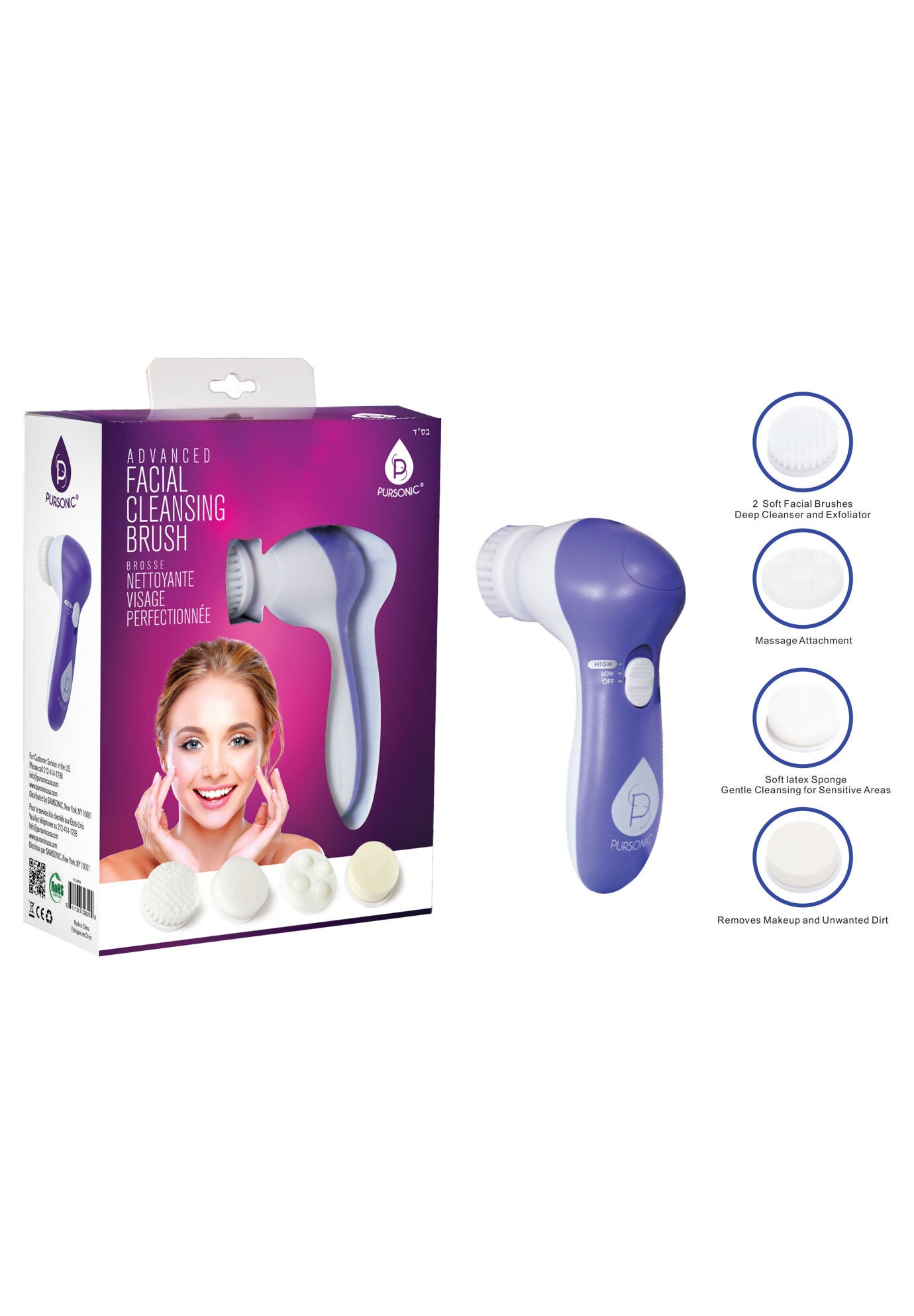 Facial Cleaner With 5 Attachments-Red, , alternate image number 3