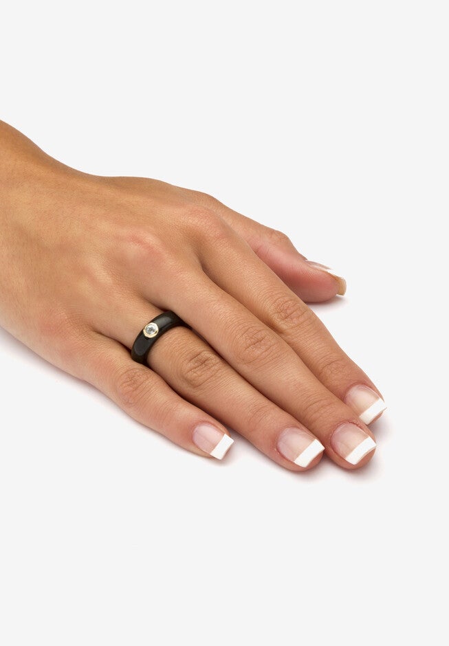 10K Yellow Gold Genuine Topaz Black Genuine Jade Bezel Set Ring Jewelry, , alternate image number null