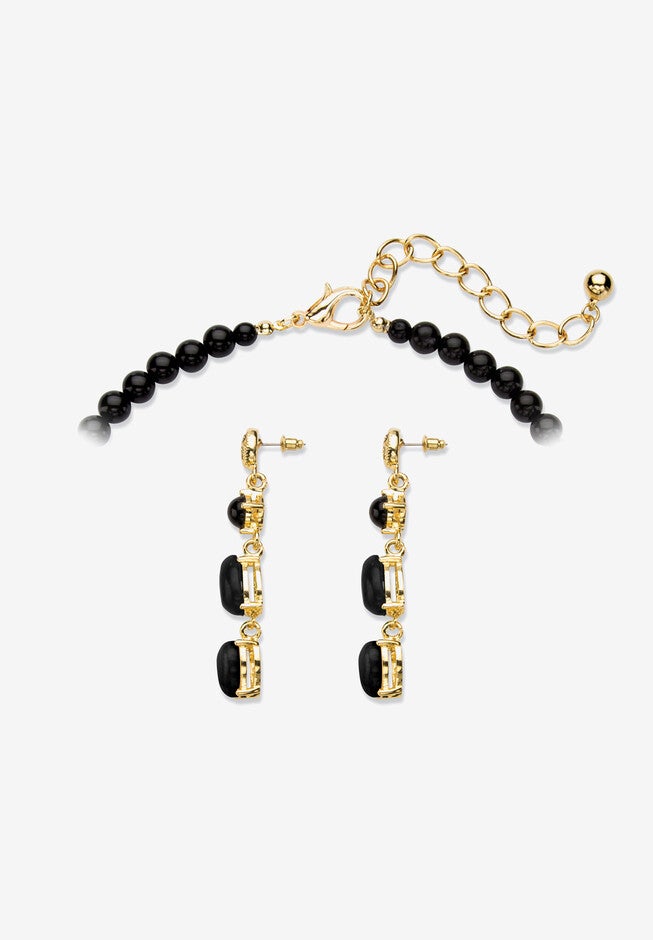 Gold Tone 2 Piece Set Leopard Necklace and Earring Set,Onyx, 18 inches, , on-hover image number null